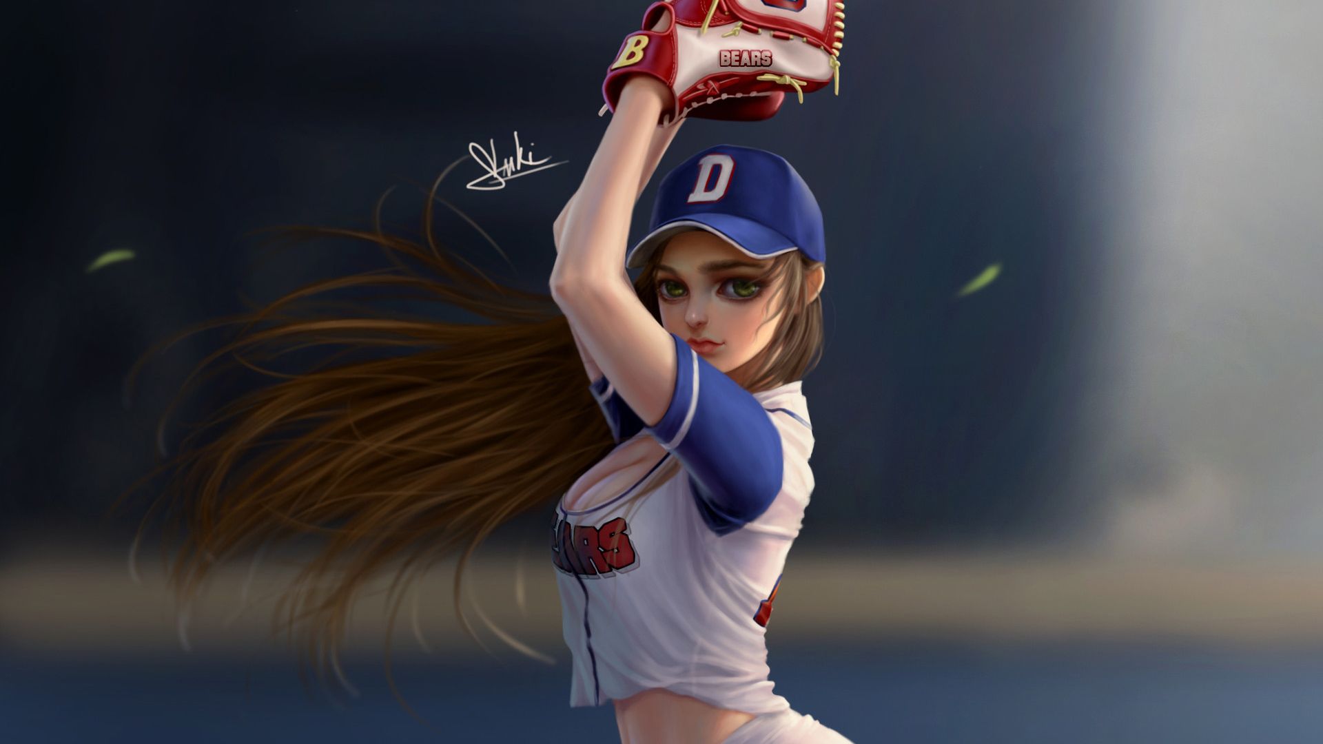 Ragazza baseball uniforme blu, 1920x1080 Full HD, Desktop