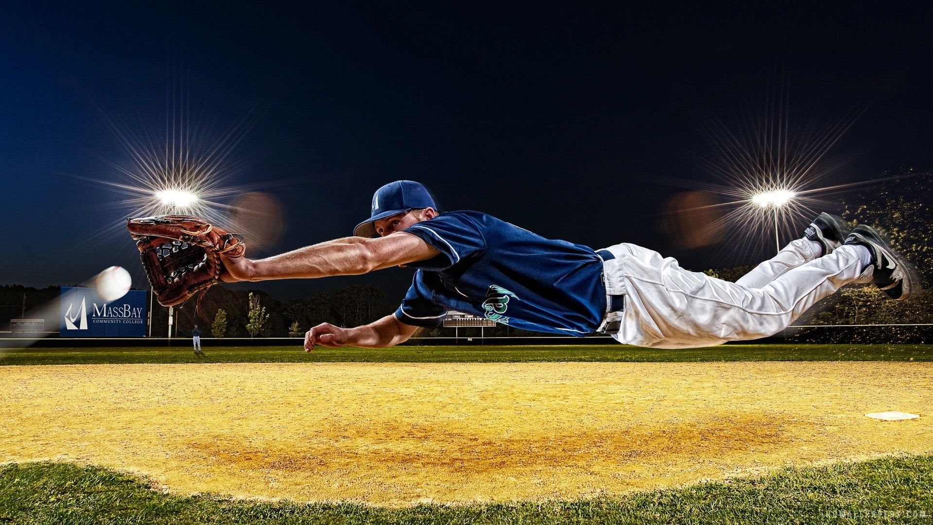Giocatore baseball tuffo campo, 1920x1080 Full HD, PC