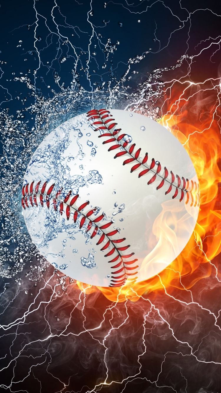 Palla baseball fuoco e acqua, 750x1334 Verticale, Telefono