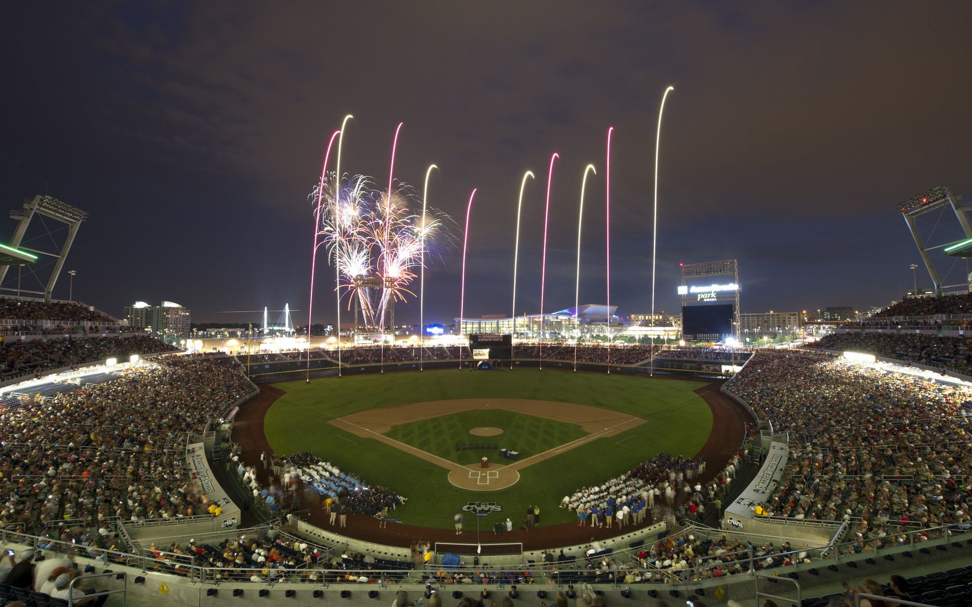 Stadio baseball fuochi artificio notte, 1920x1200 Full HD+ WUXGA, Desktop