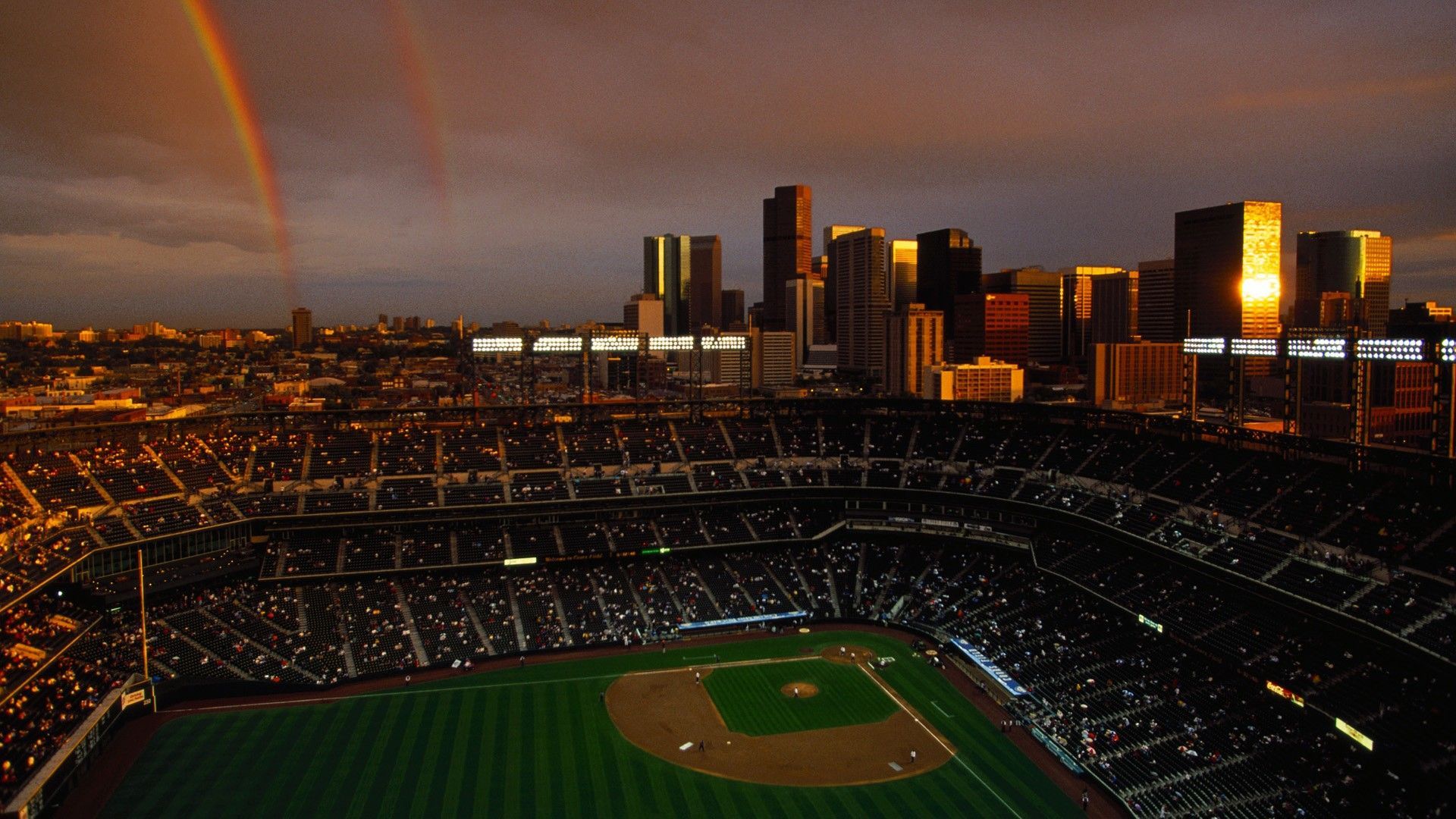 stadio baseball tramonto città, 1920x1080 Full HD, PC Desktop