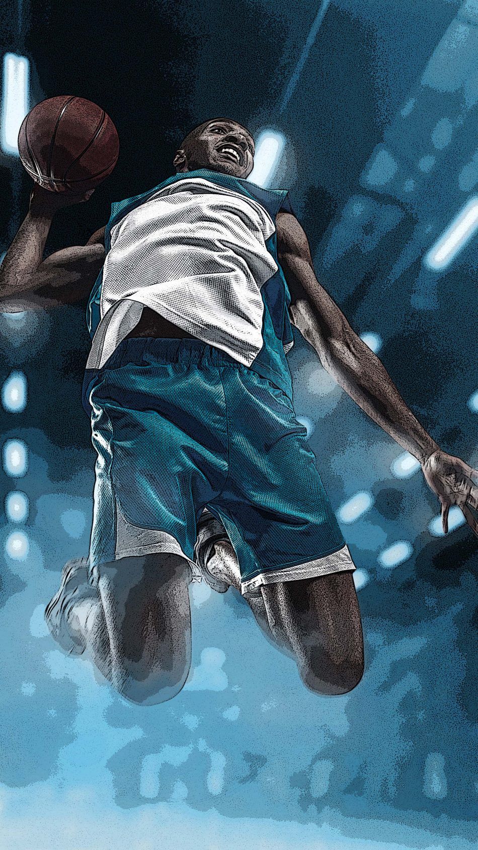 Giocatore basket schiacciata blu, 950x1689 Full HD Verticale, iPhone
