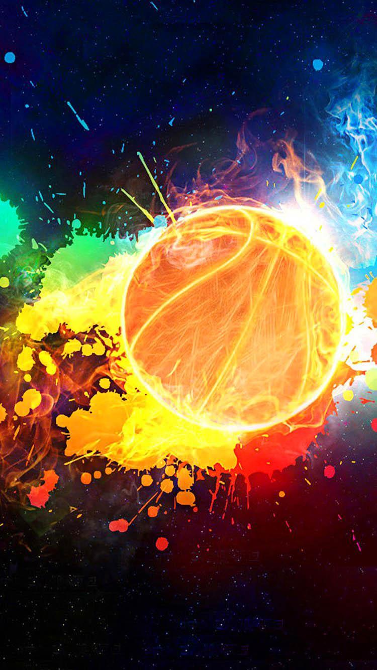 Pallone da basket fiamme colorate, 750x1334 Verticale, Mobile