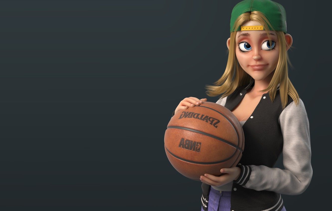 Ragazza 3D con pallone basket, 1332x850 720p, PC