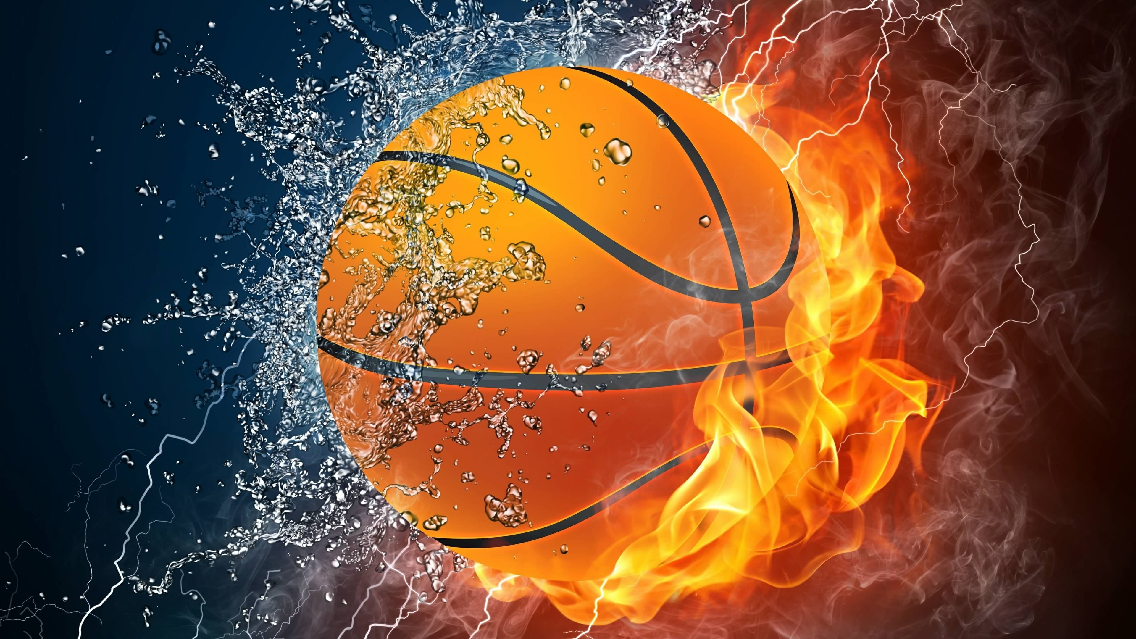 Pallone basket fuoco e acqua, 3840x2160 4K, Desktop 4K