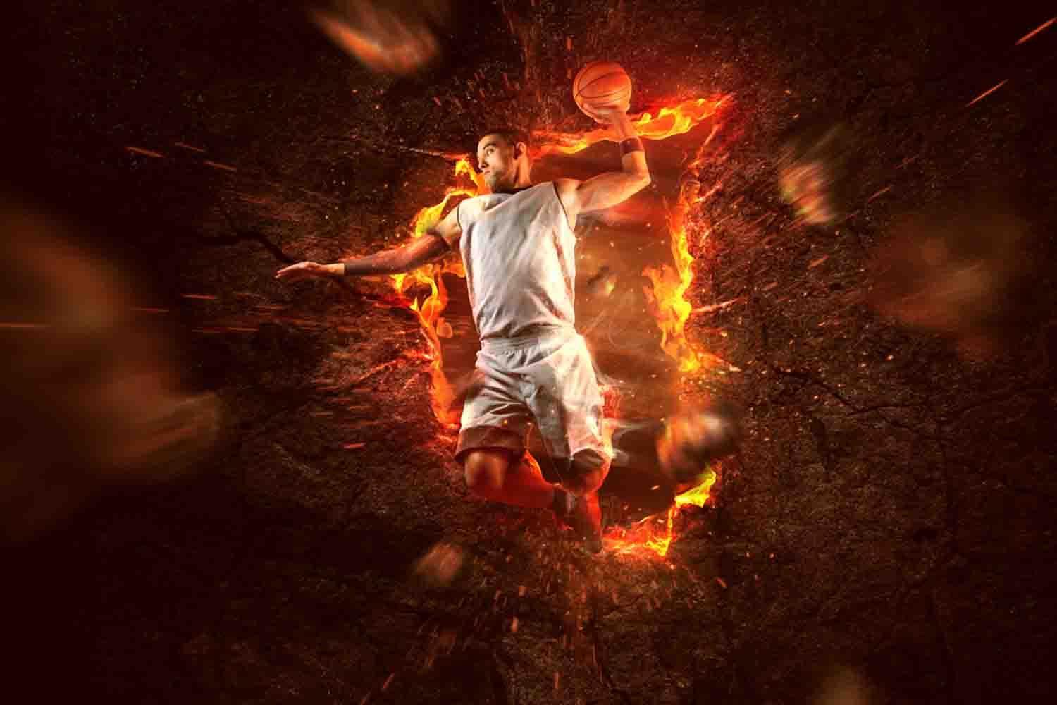 Pallone basket fiamme blu arancioni, 1440x900 720p, PC