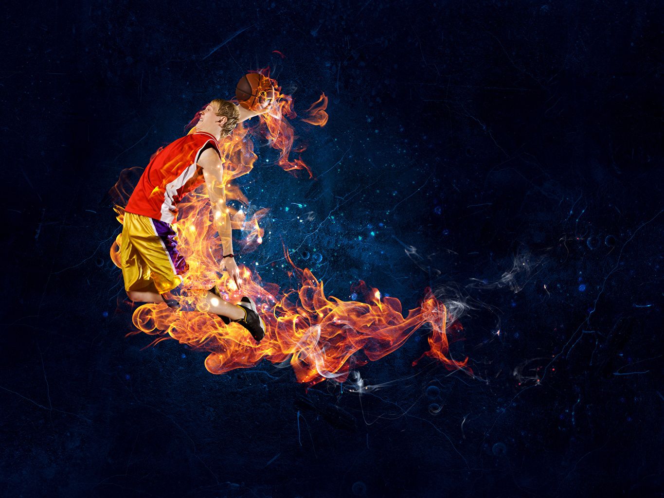 Giocatore basket in fiamme, 1365x1024 HD, Desktop