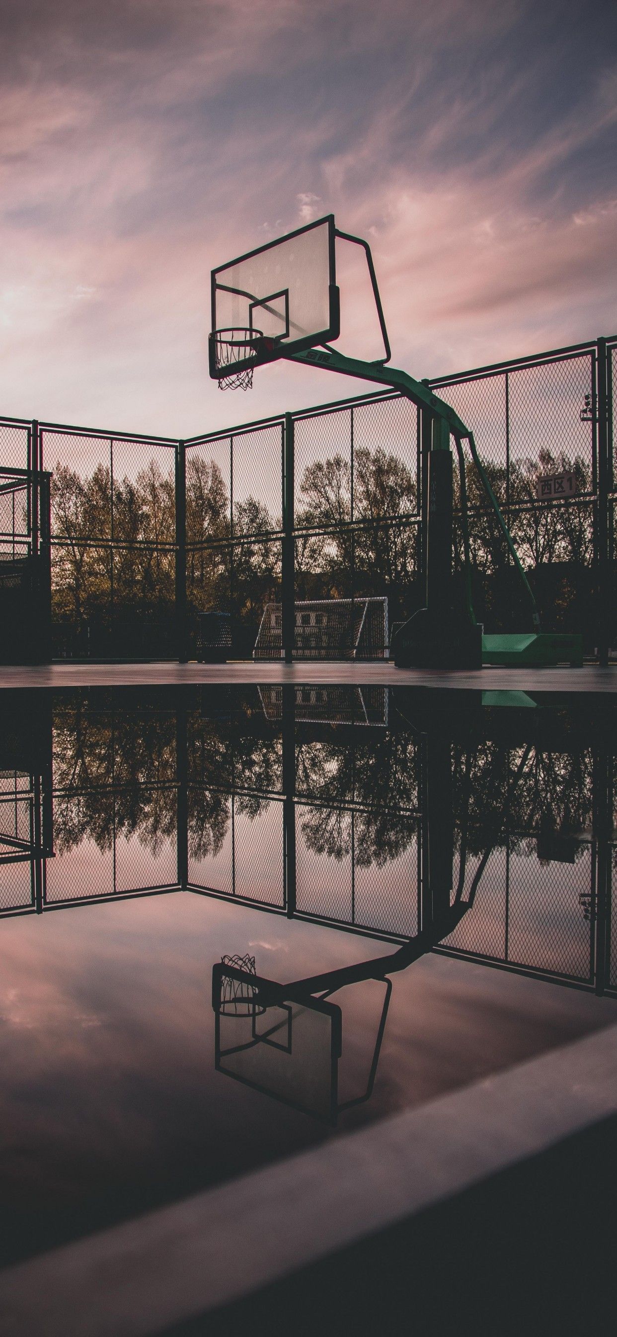 Campo da basket con riflesso pioggia, 1242x2688 Verticale, Telefono