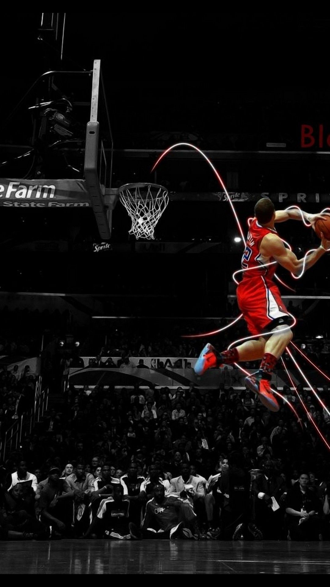 Giocatore basket schiacciata canestro, 1080x1920 Full HD Verticale, Smartphone
