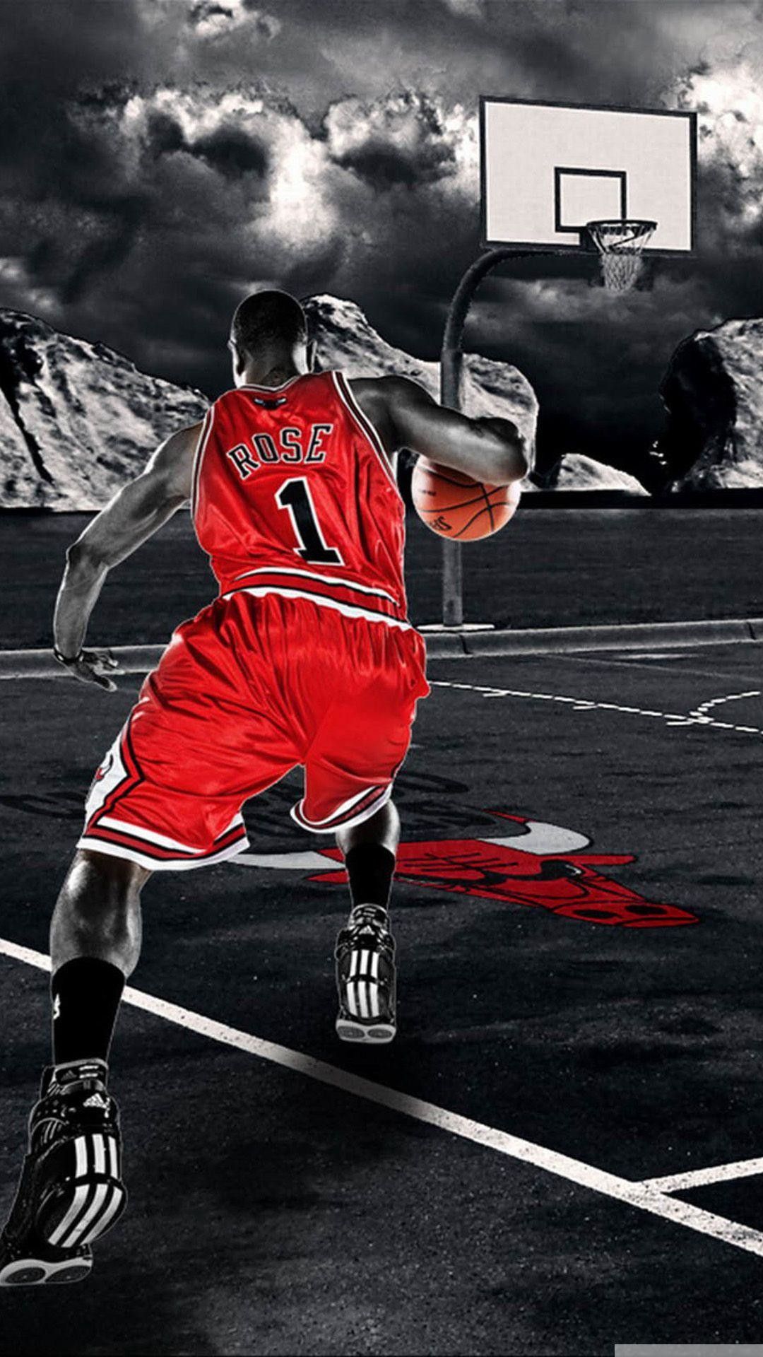 Giocatore basket maglia rossa Bulls, 1080x1920 Full HD Verticale, iPhone