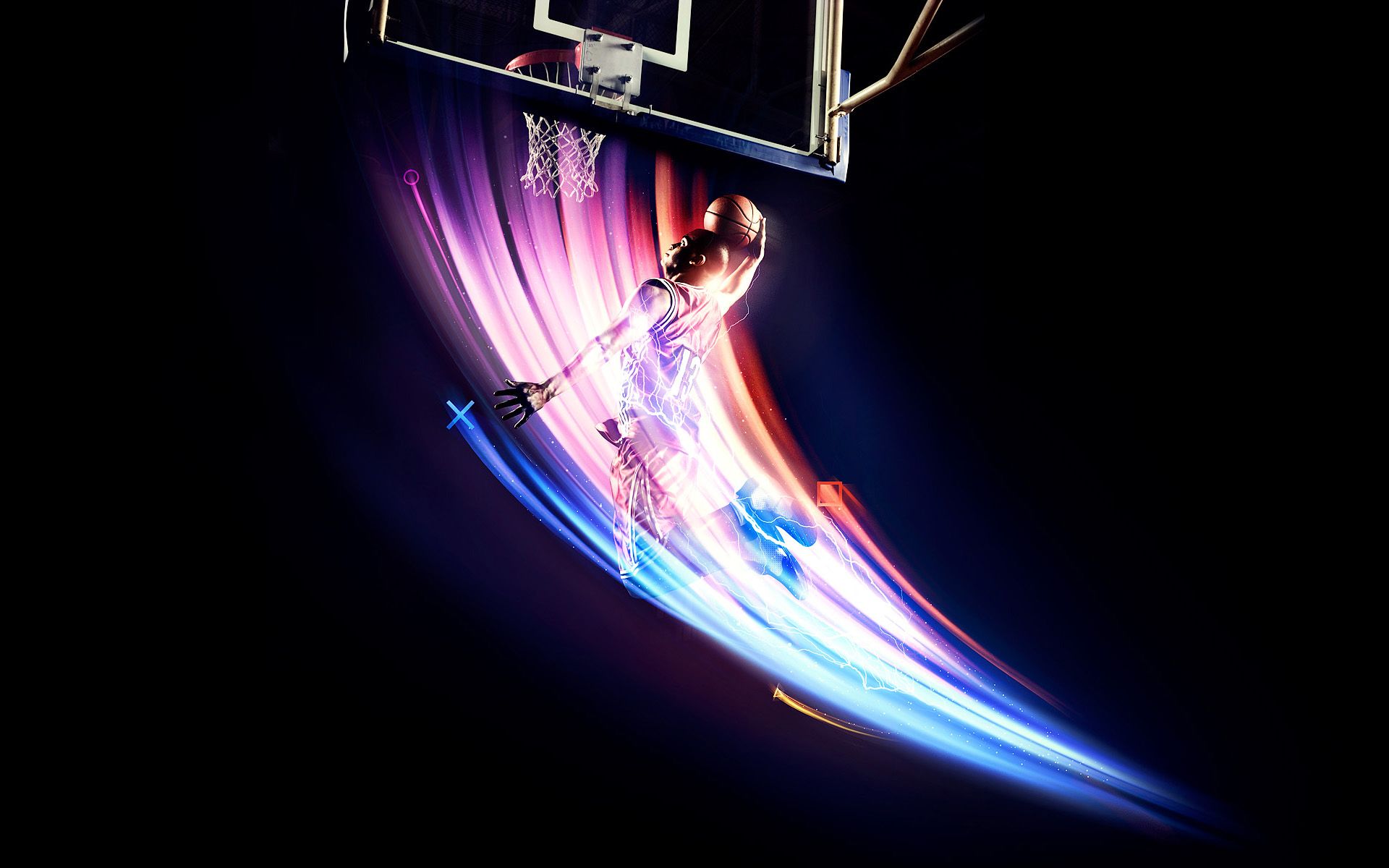 Giocatore basket schiacciata luci colorate, 1920x1200 WUXGA, PC Desktop
