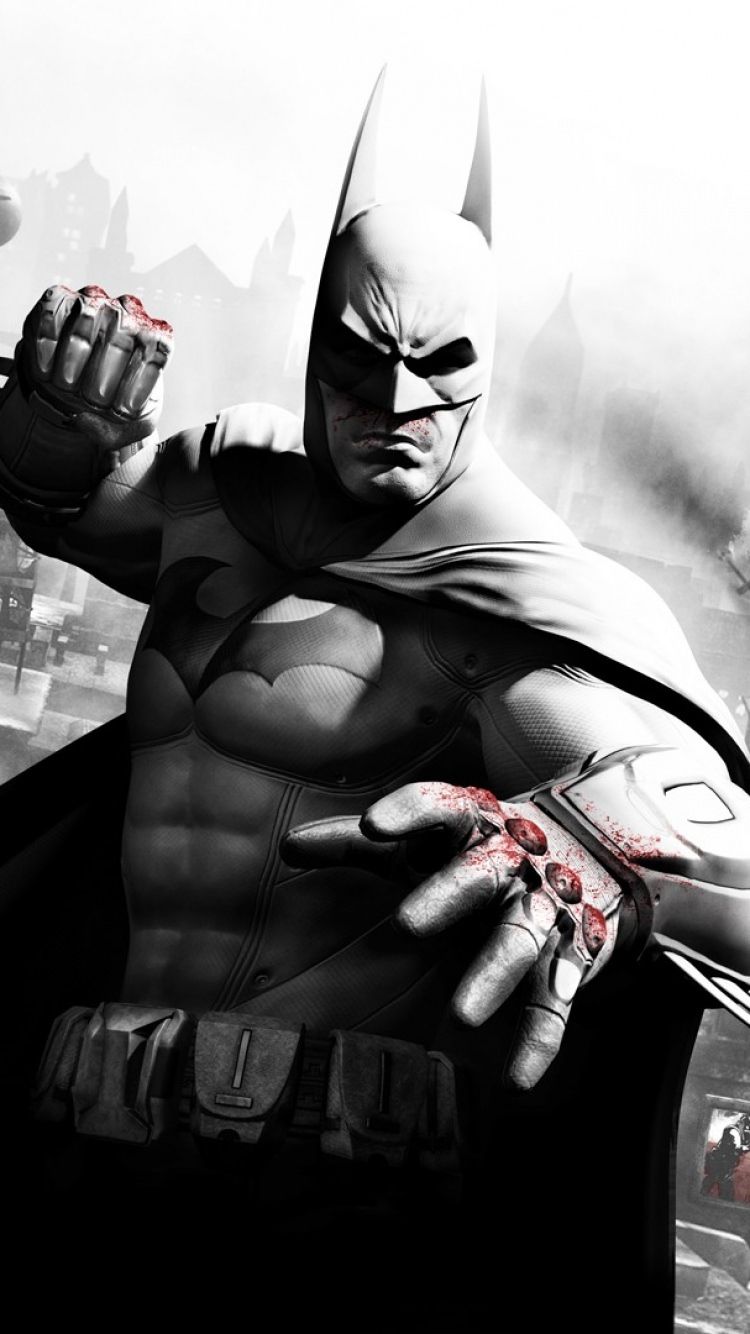 Batman Arkham City bianco nero, 750x1334 Verticale, Mobile