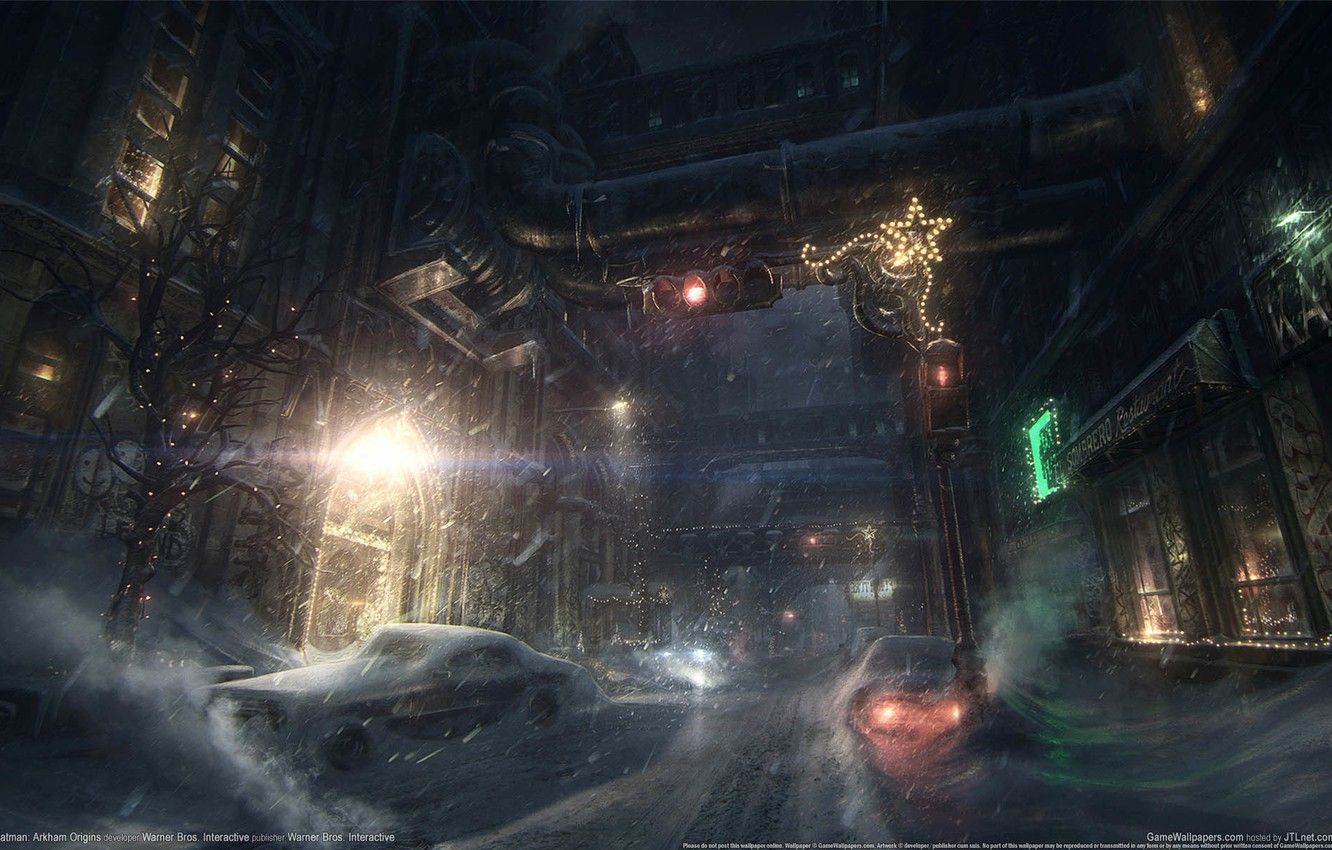 Gotham City innevata notturna, 1332x850 HD, Desktop