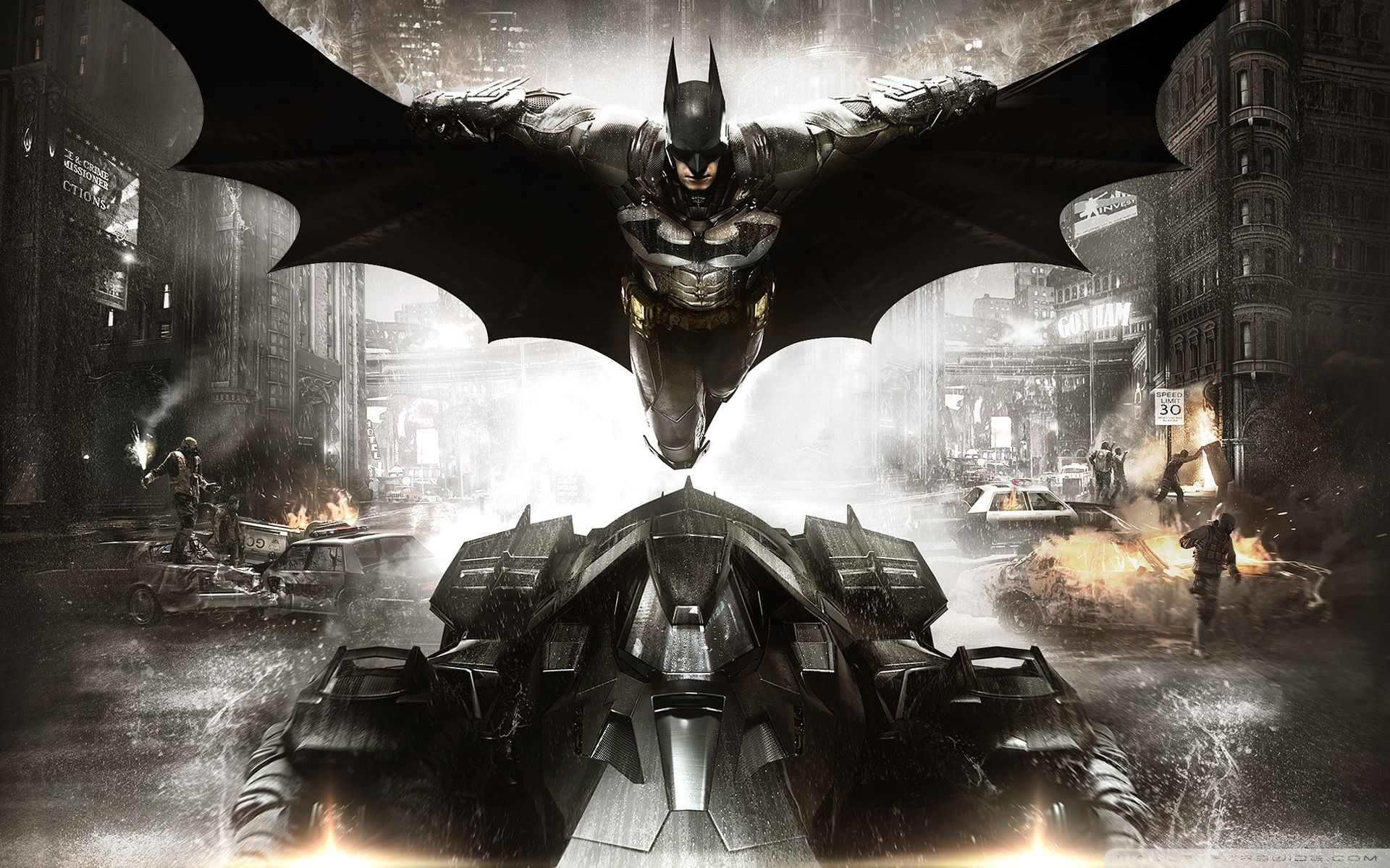 Batman Arkham Knight con Batmobile, videogioco d'azione, 1920x1200 Full HD+, PC Desktop