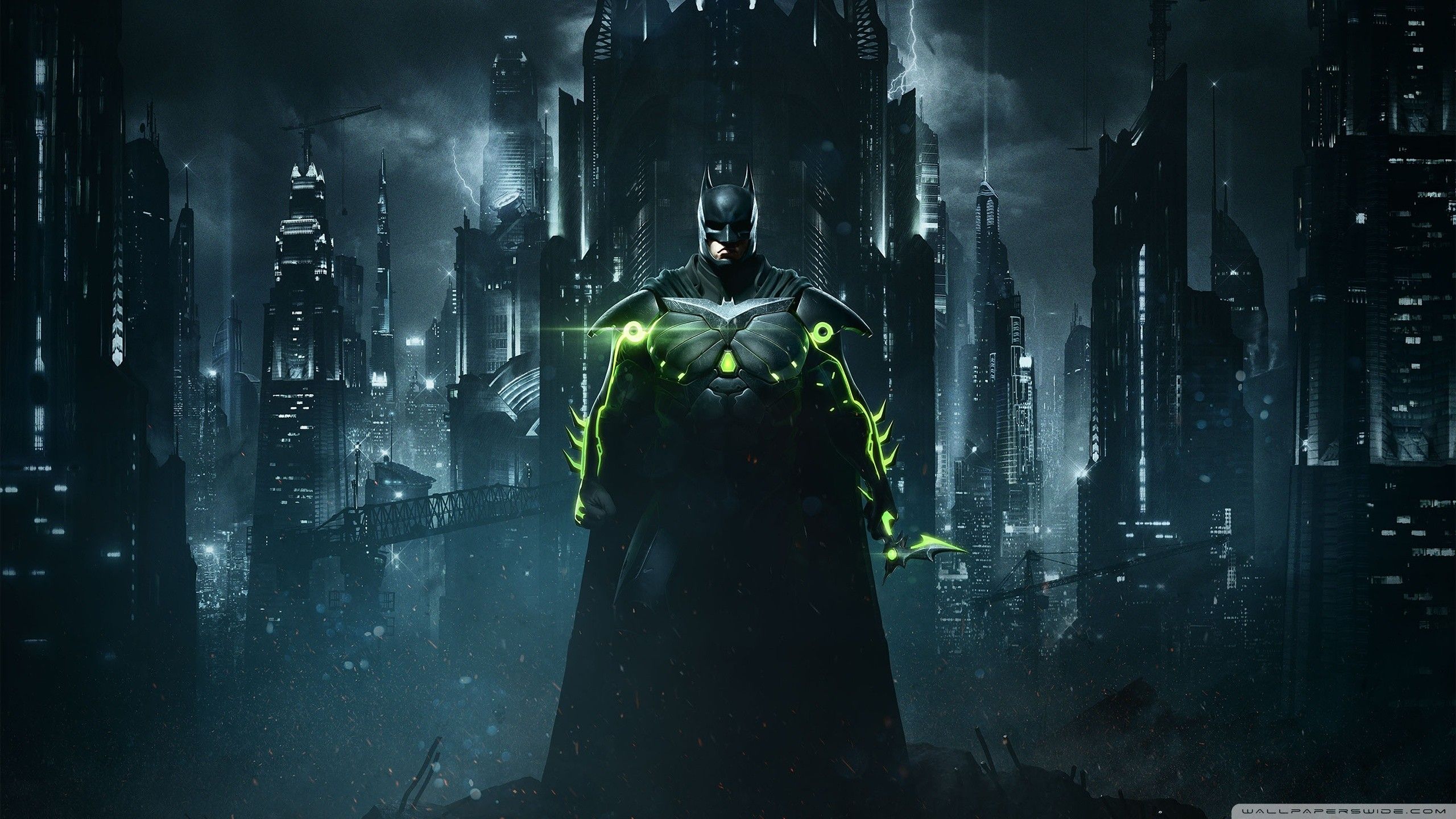 Batman silhouette città notturna, Gotham, 2560x1440 QHD, PC