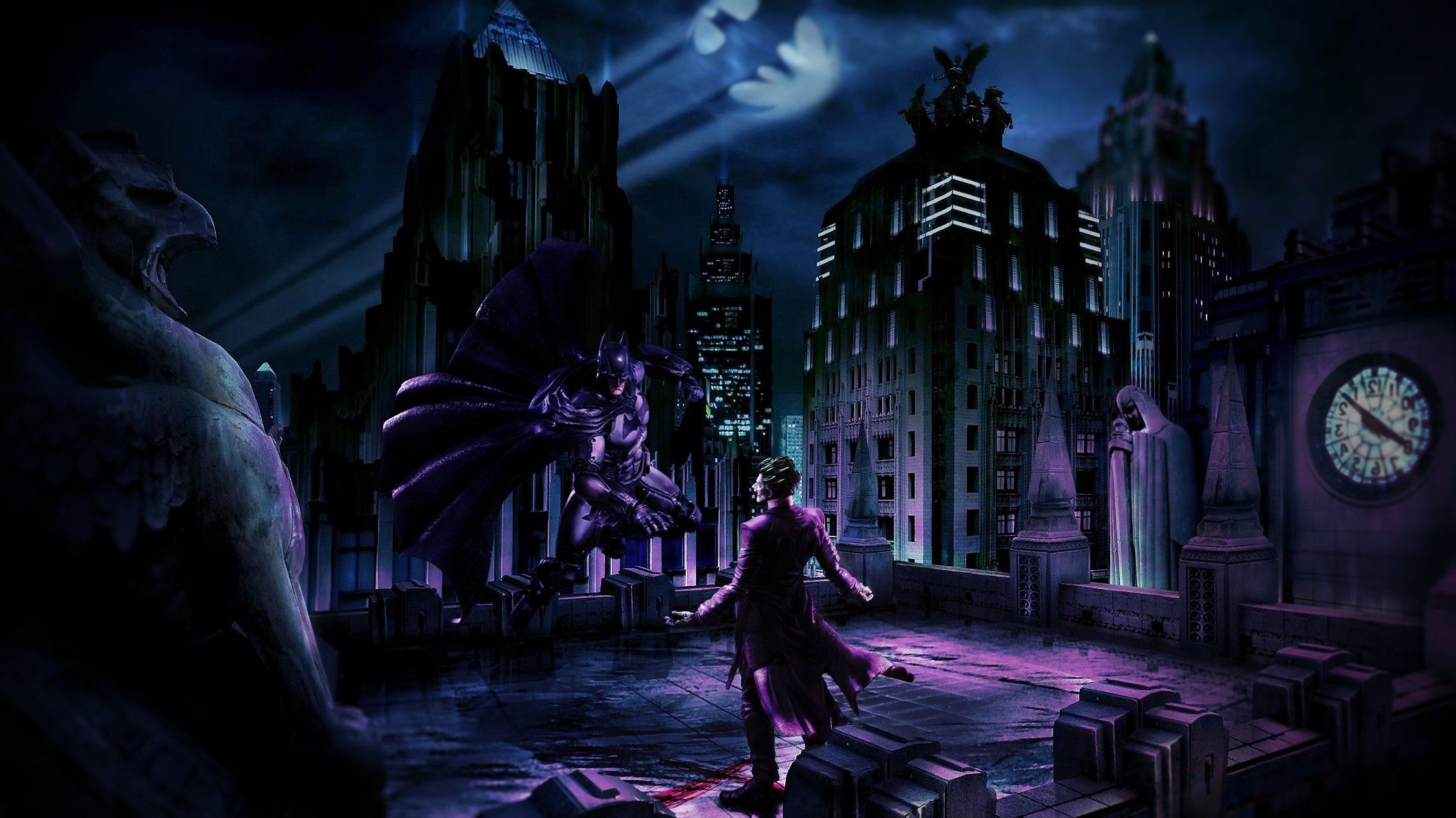 Batman e Joker città notturna, 2253x1267 2K, iMac