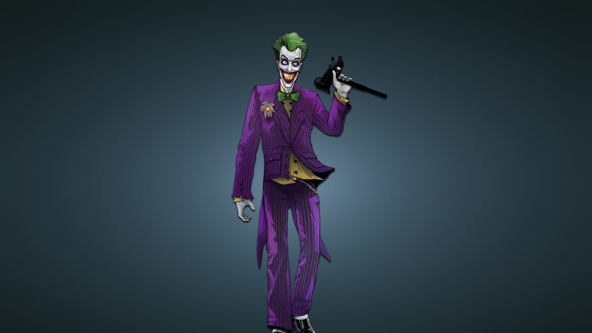 Joker con pistola, sfondo grigio, 1920x1080 Full HD, Desktop