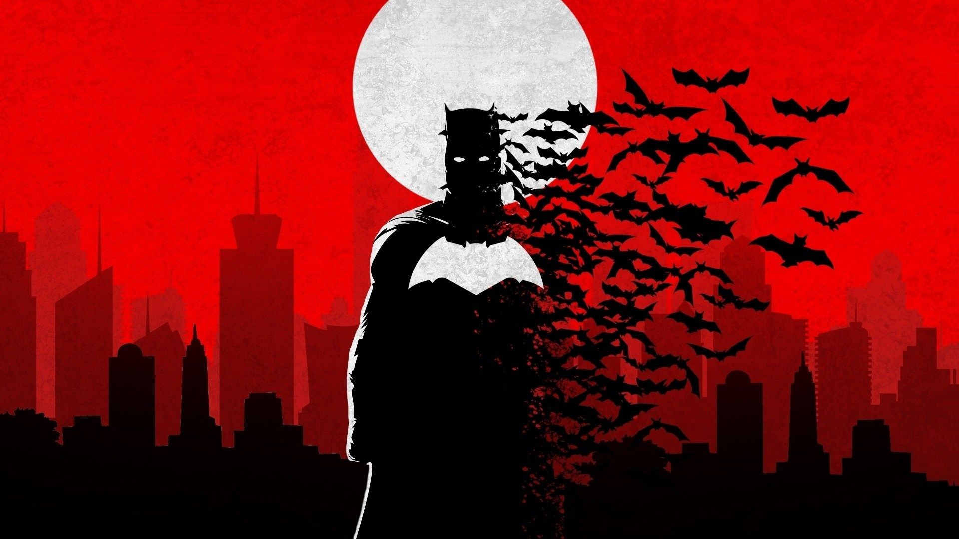 Batman silhouette pipistrelli città, 1920x1080 Full HD, Laptop