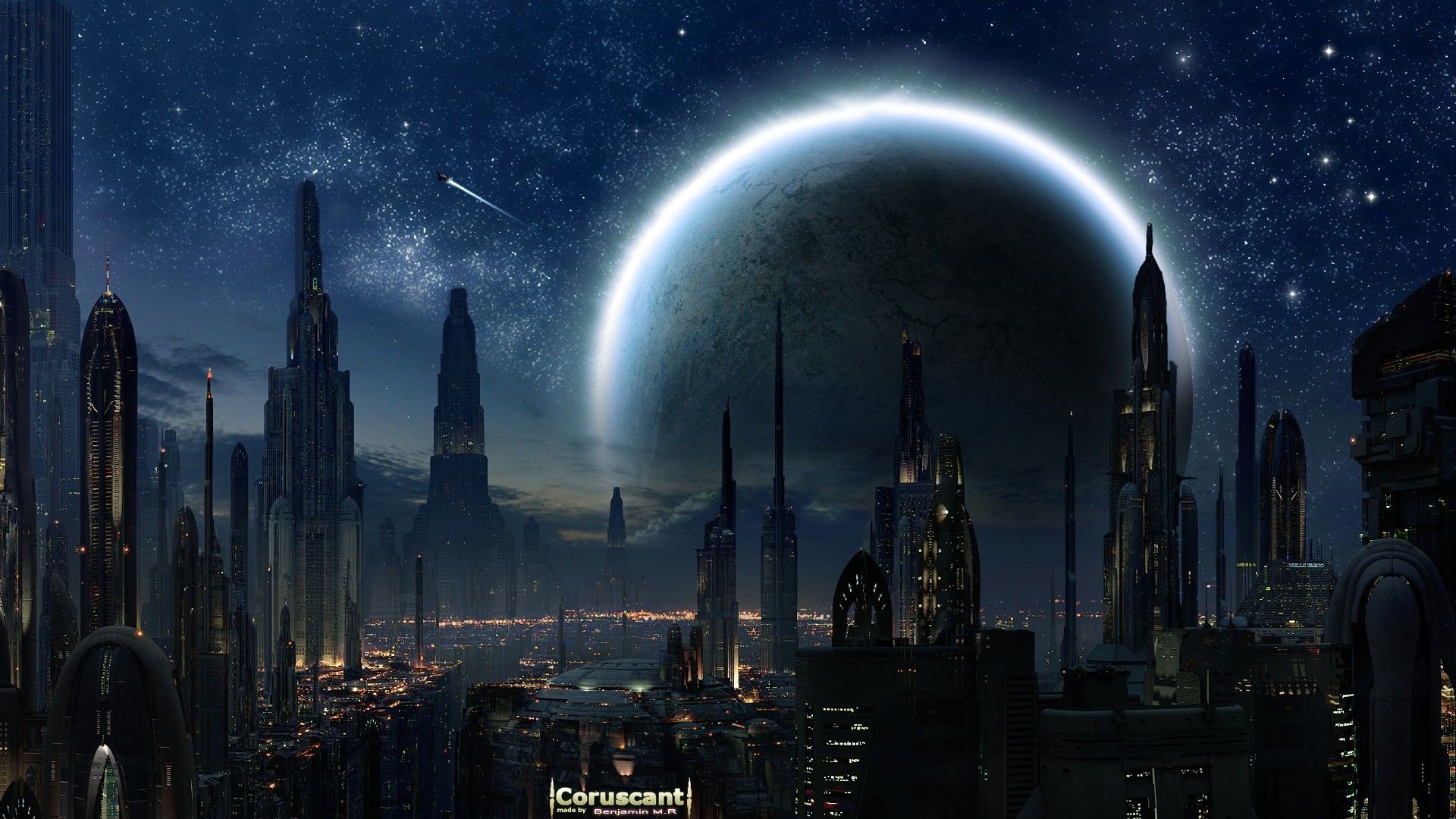 Città Coruscant Star Wars notturna, Jedi, 1920x1080 1080p, PC