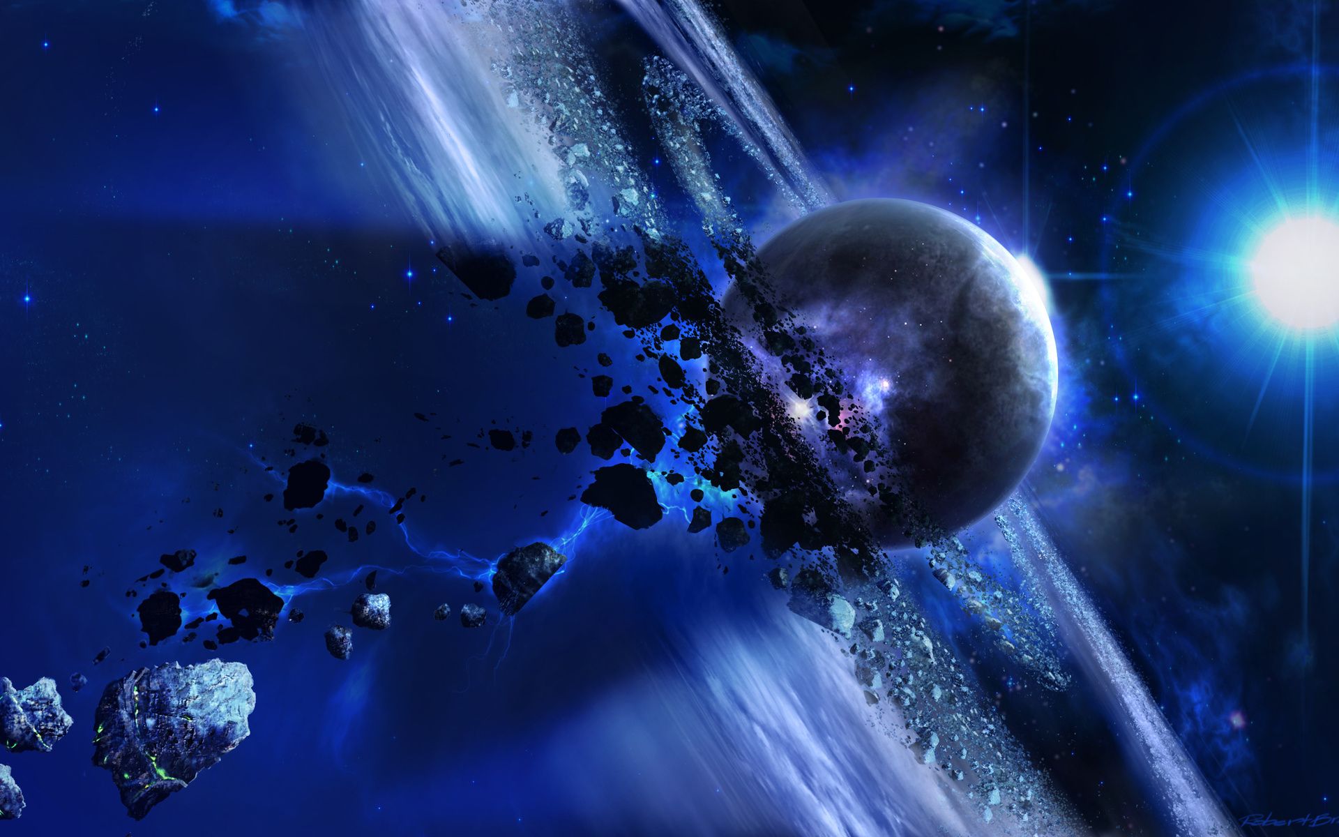 Pianeta con anelli e asteroidi, 1920x1200 Full HD+, Desktop