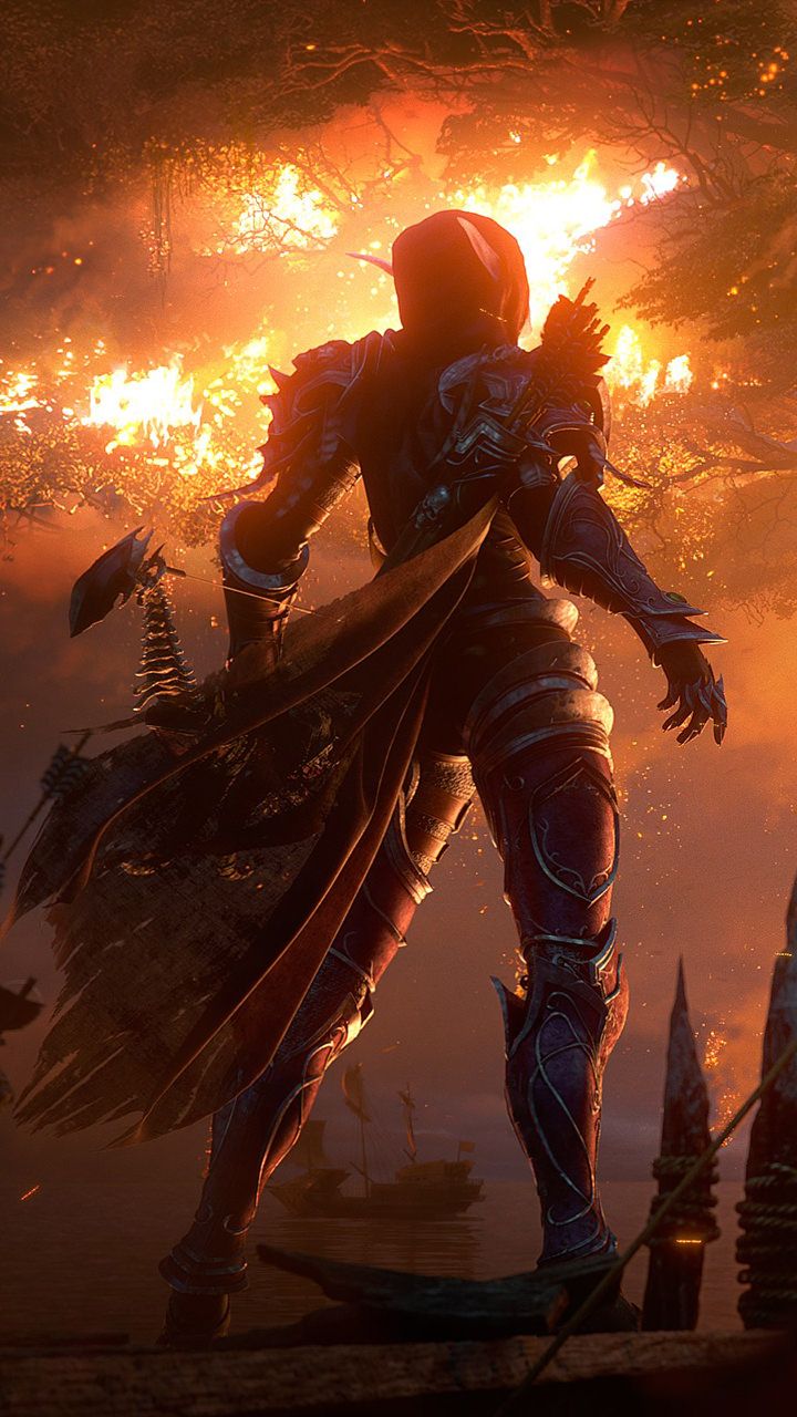 Guerriero World of Warcraft fiamme, 720x1280 Full HD Verticale, Smartphone