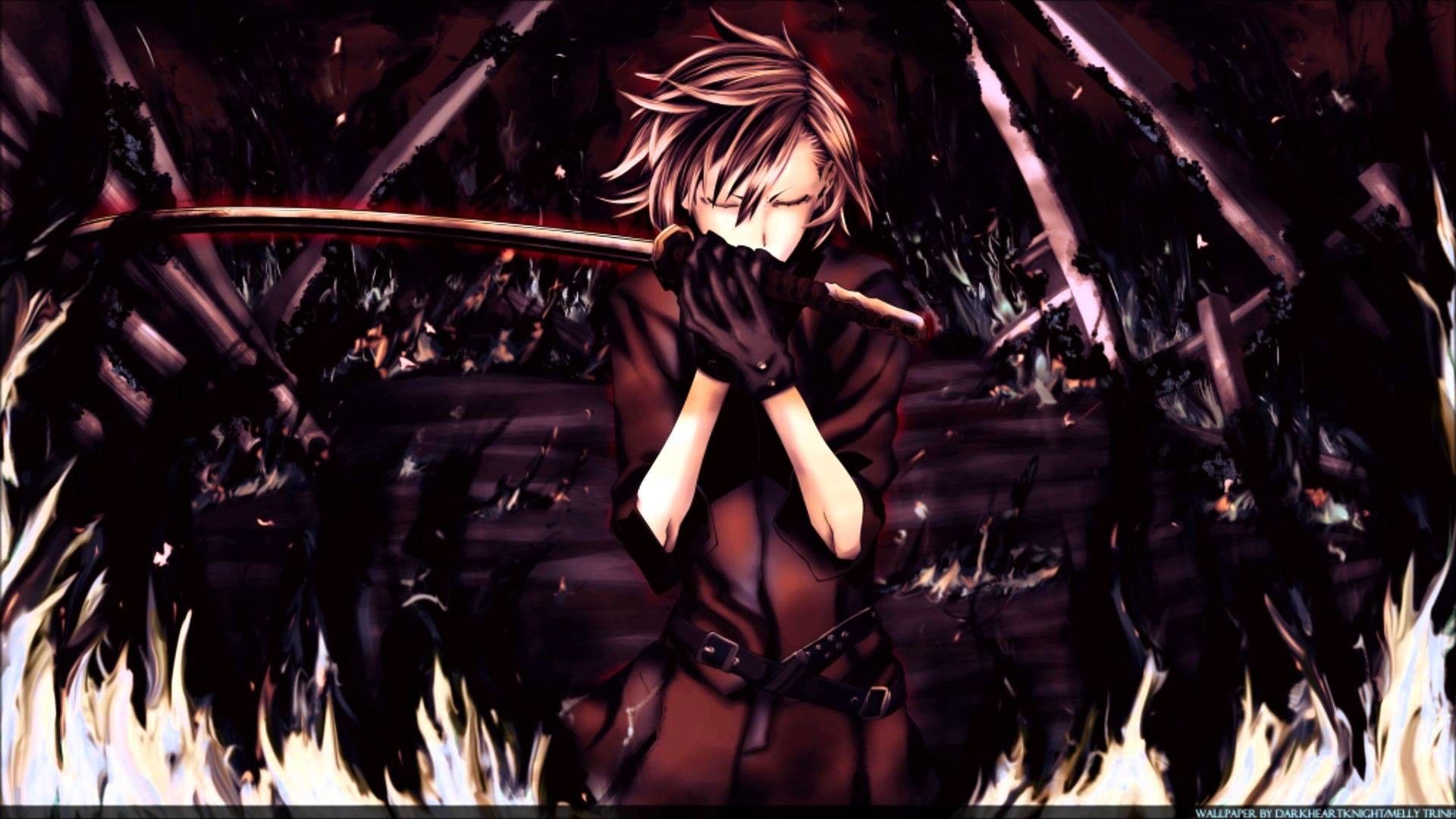 Guerriero anime con spada, fiamme, 1920x1080 Full HD, Desktop