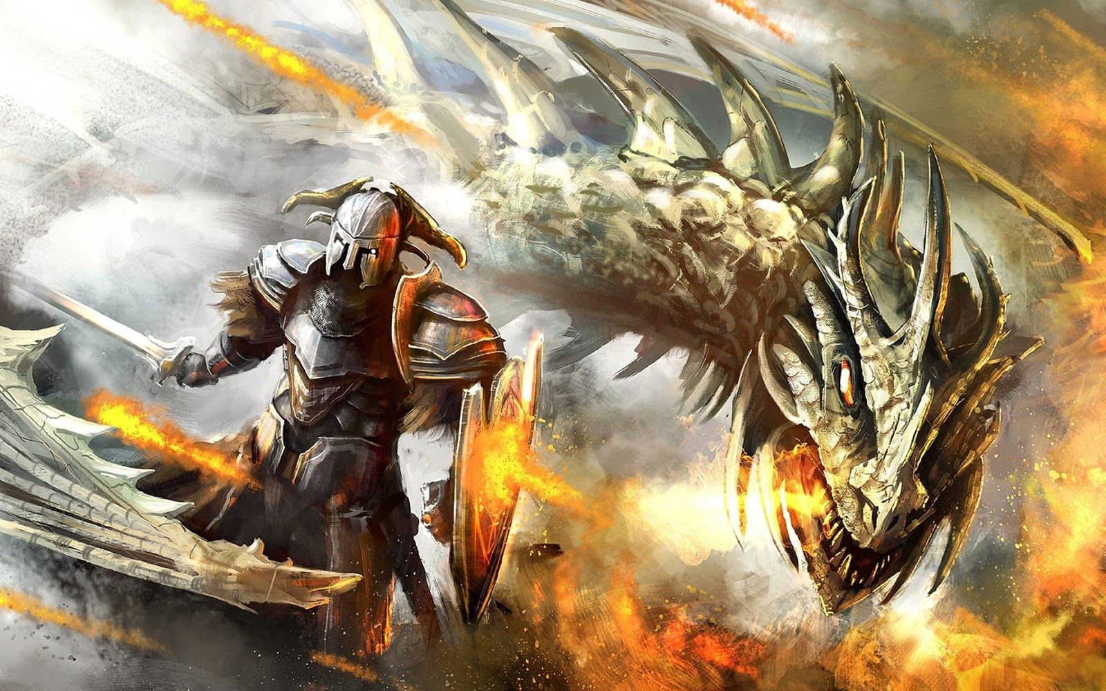 Cavaliere contro drago battaglia, 1600x1000 HD, Desktop