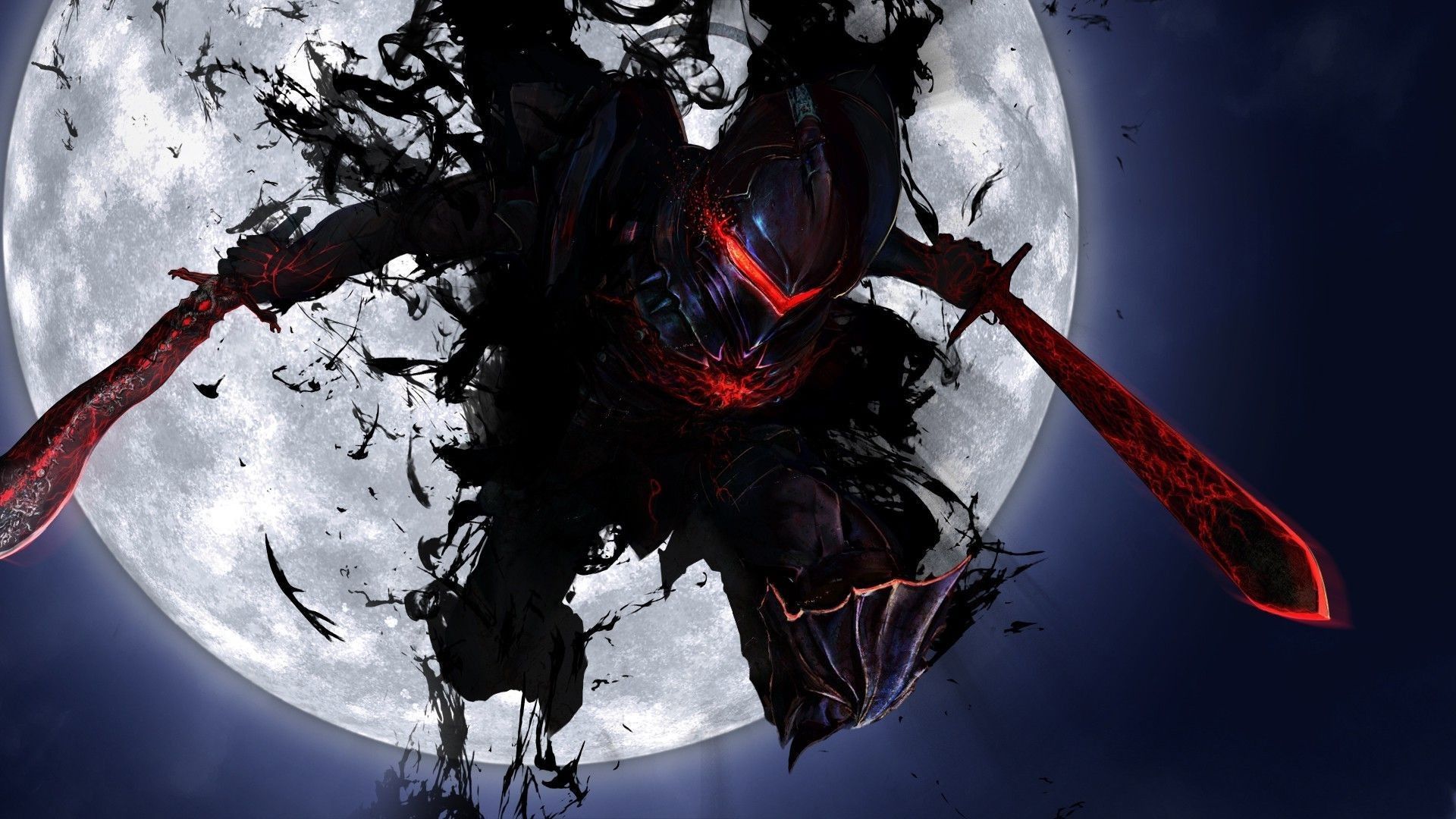 Guerriero anime silhouette luna piena, 1920x1080 Full HD, Desktop
