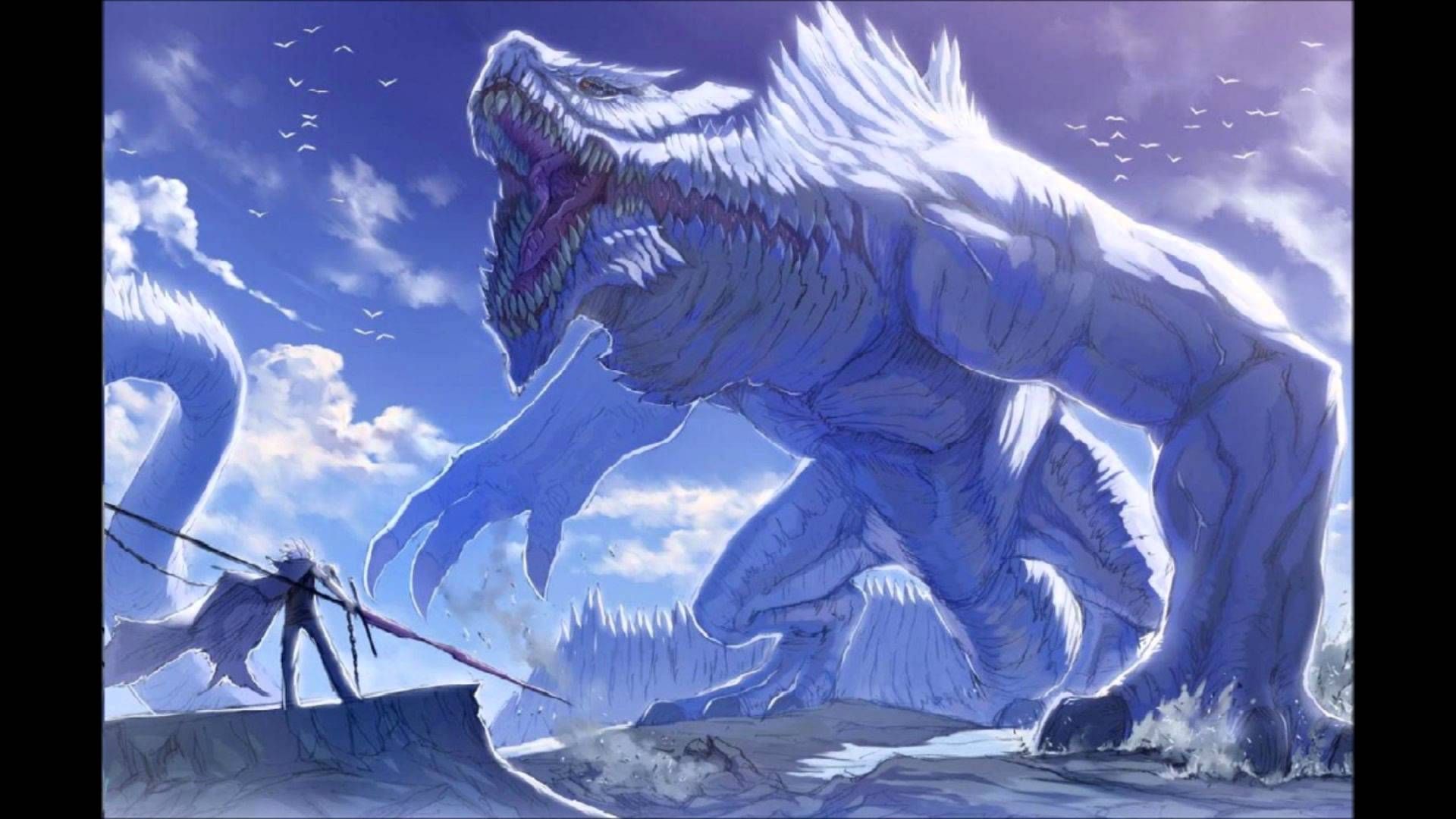 Guerriero contro drago gigante ghiacciato, 1920x1080 1080p, PC Desktop
