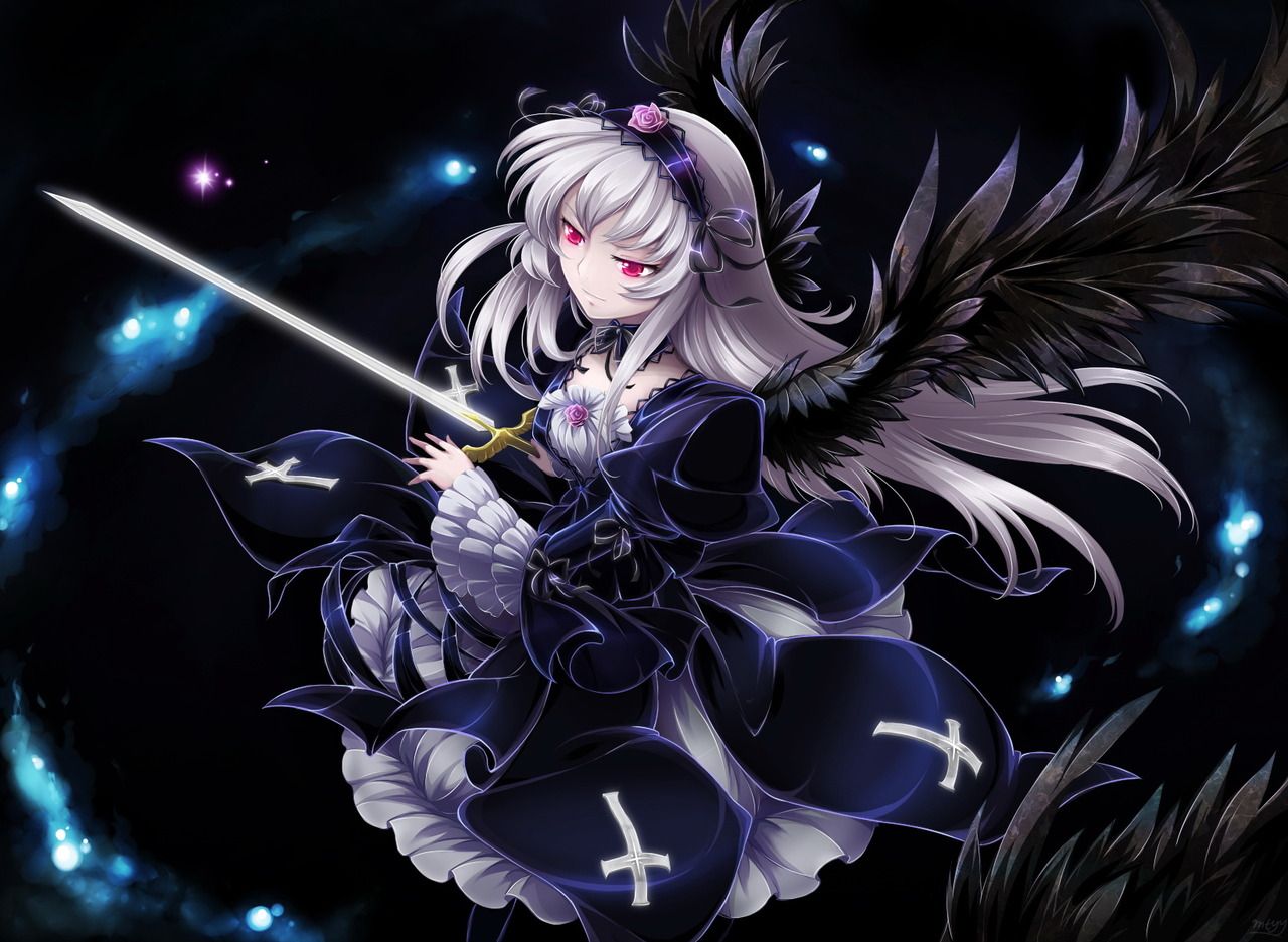 Ragazza anime con spada e ali nere, 1280x937 720p, PC