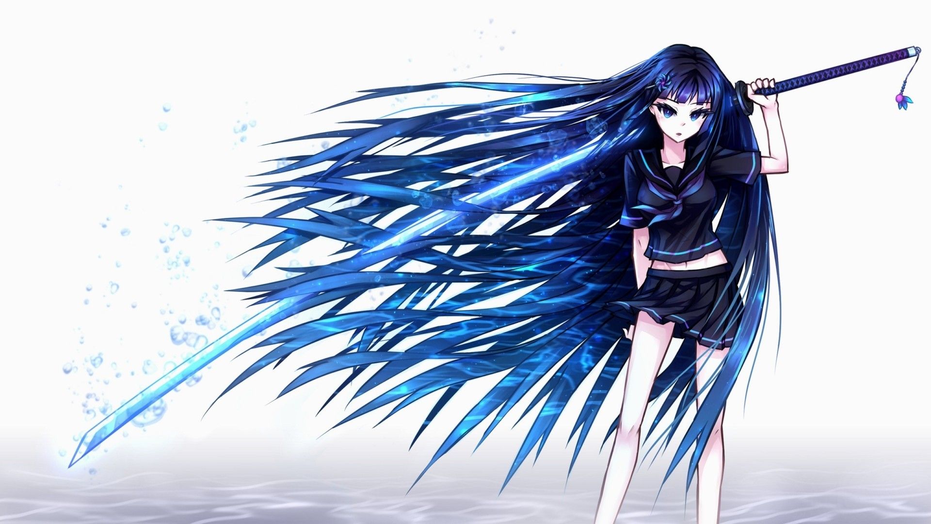 Ragazza anime capelli blu spada, 1920x1080 1080p, Desktop