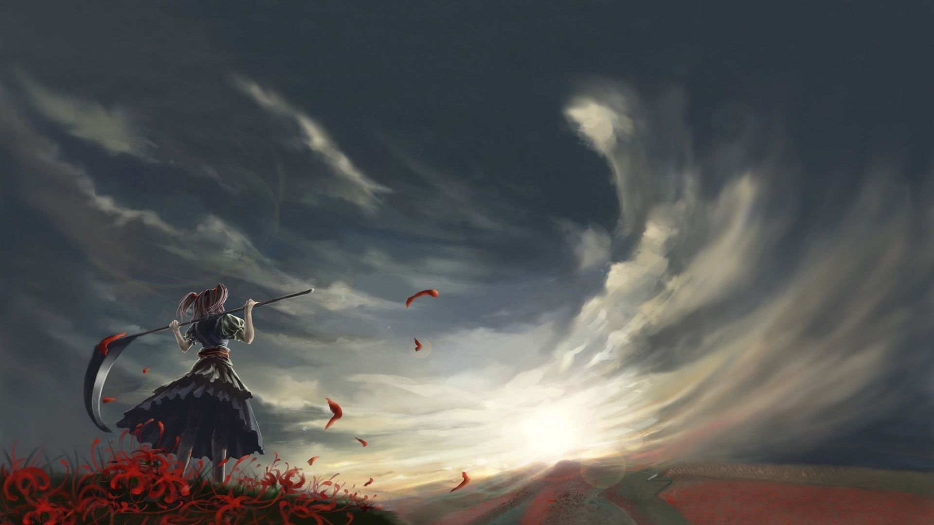 guerriero solitario campo fiori rossi, 1920x1080 Full HD 1080p, PC