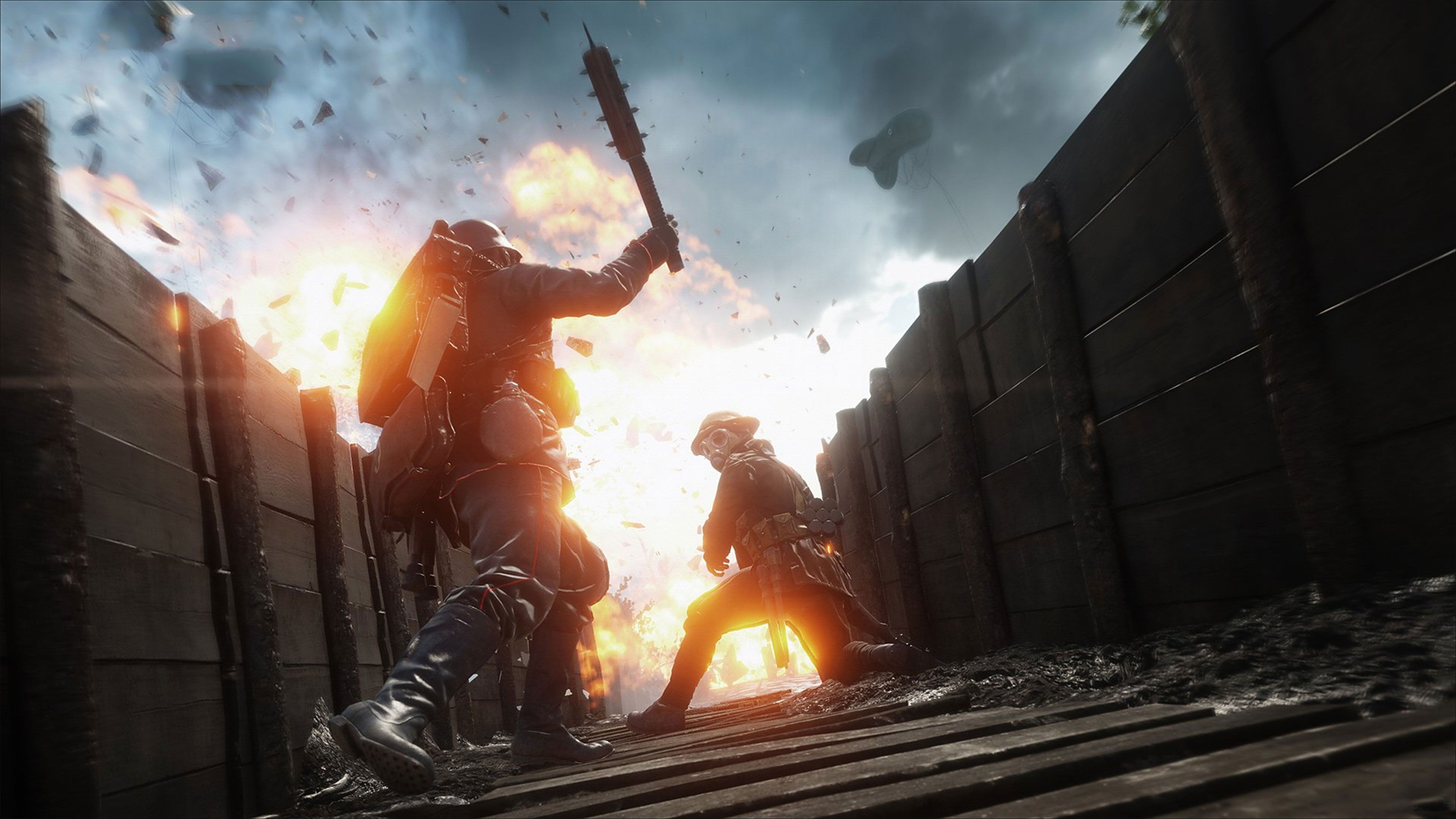 Soldati trincea esplosione Battlefield 1, 3840x2160 UHD, Monitor 4K