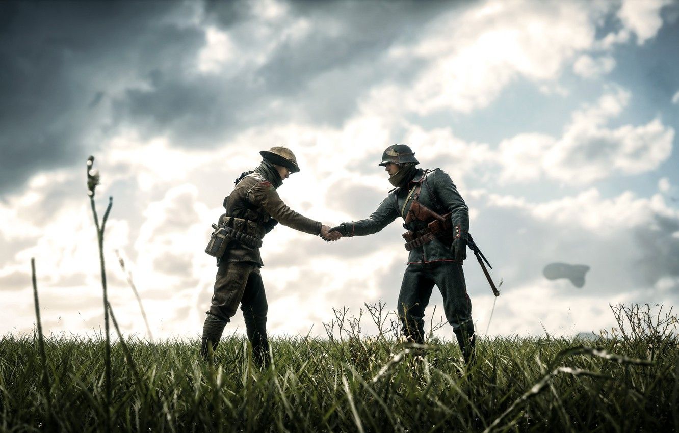 Soldati stretta di mano campo, 1332x850 HD, Desktop