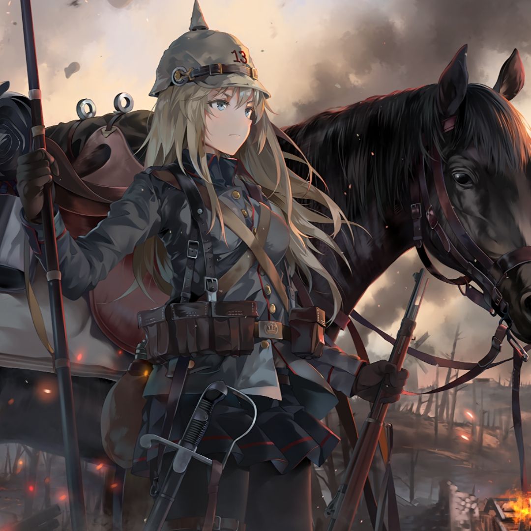 Soldatessa anime con cavallo, guerra, 1080x1080 HD, iMac