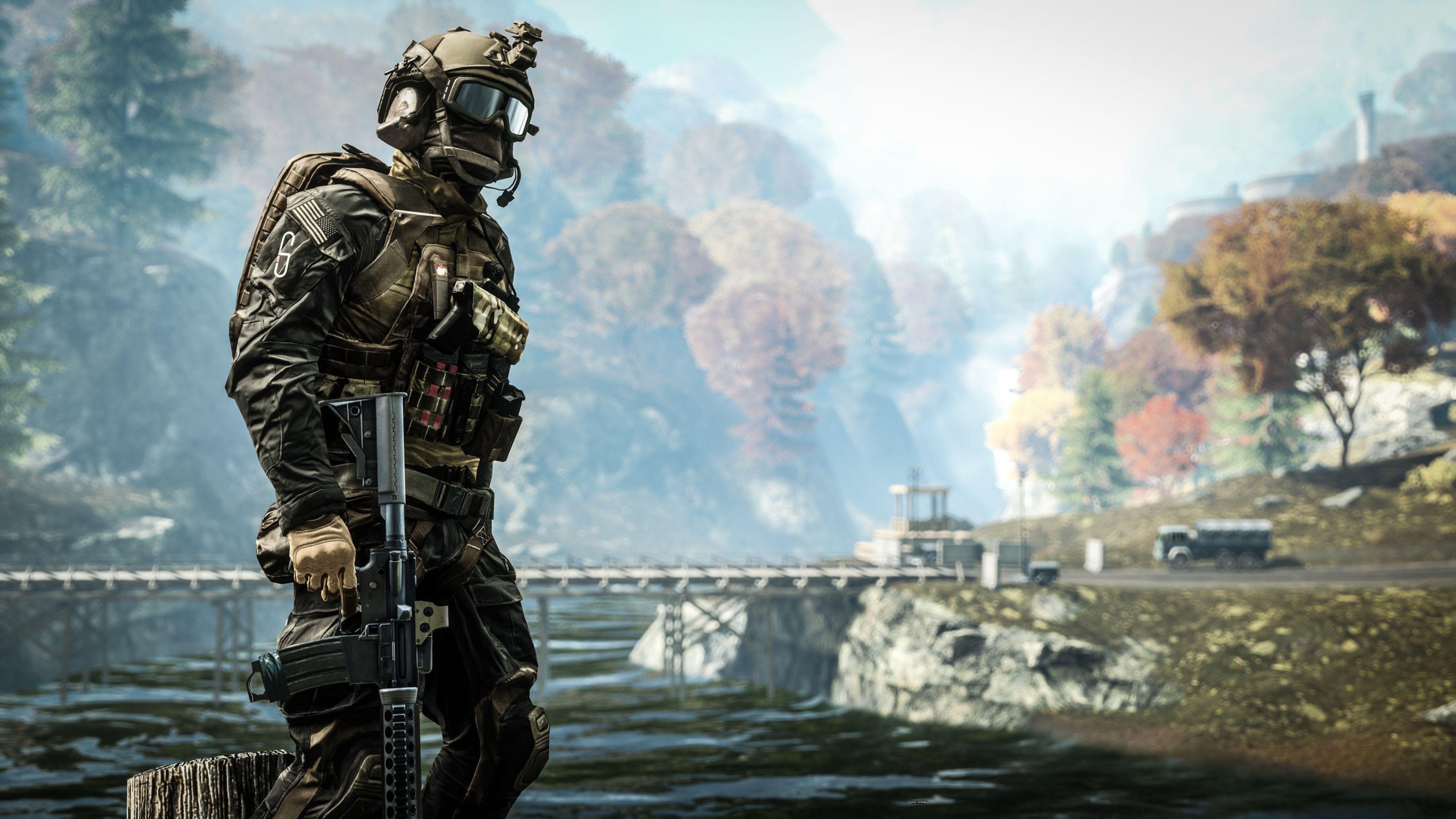 Soldato Battlefield 4 fiume, 3840x2160 4K Ultra HD, Monitor 4K