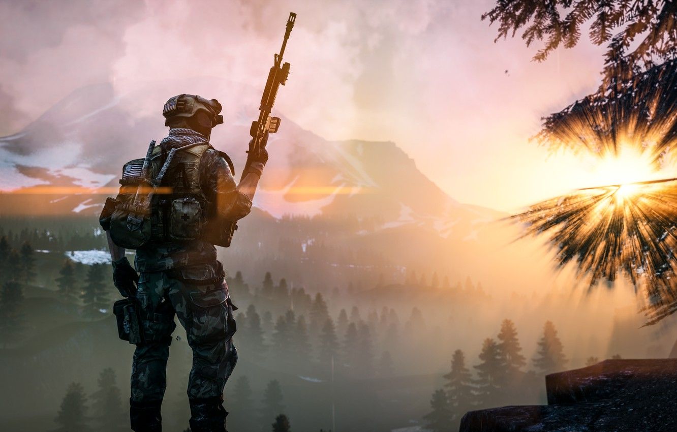 Soldato Battlefield 4 tramonto, 1332x850 HD, Desktop
