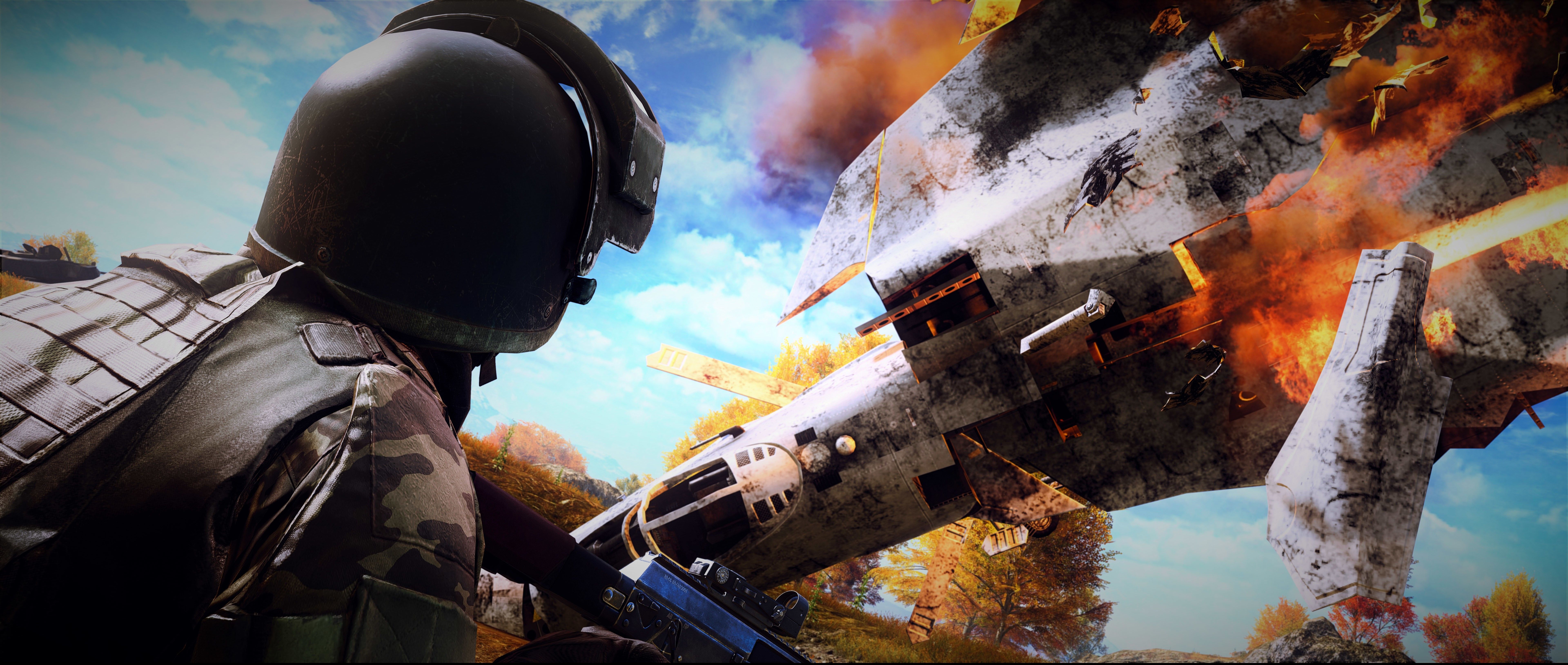 Soldato con jet in fiamme, 7680x3256 21:9, Ultrawide