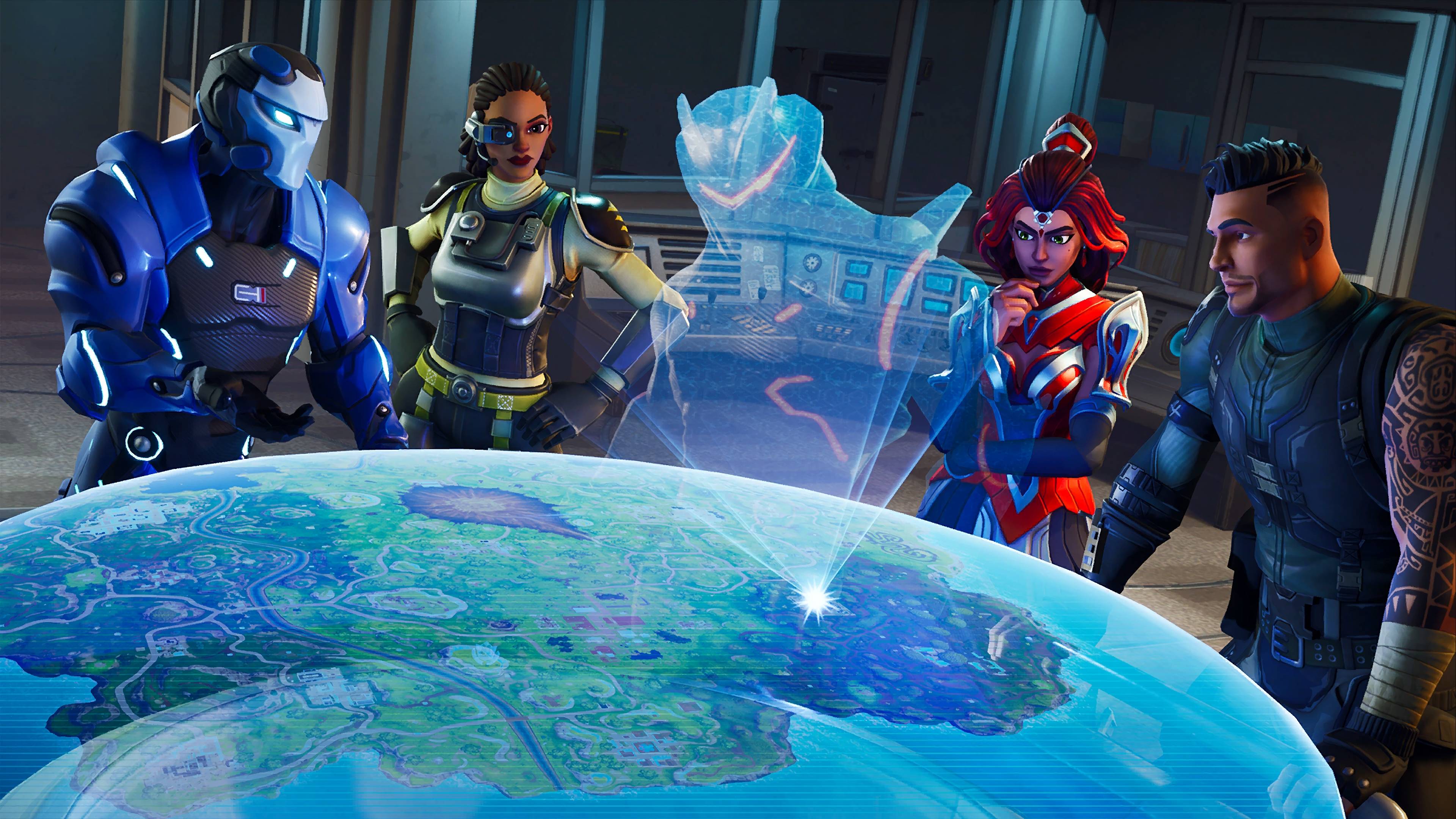 Personaggi Fortnite attorno a mappa, 3840x2160 4K Ultra HD, Monitor 4K