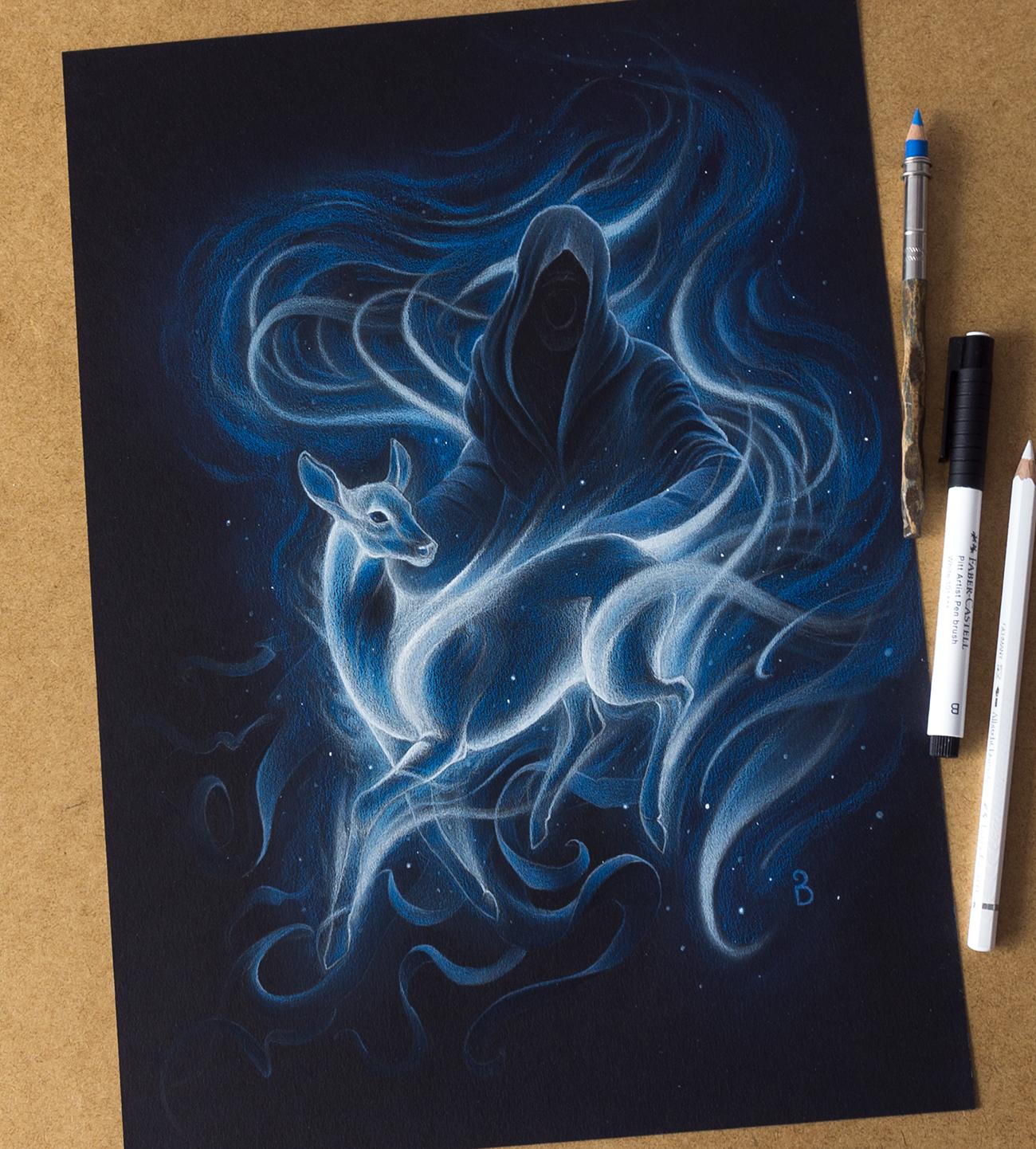 Patronus lupo blu luminoso, 1300x1442 Verticale, Mobile