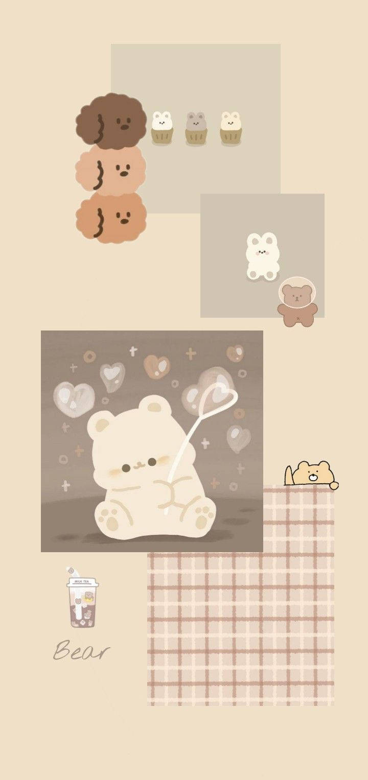 Orsetti kawaii collage beige, 720x1527 Verticale, Mobile