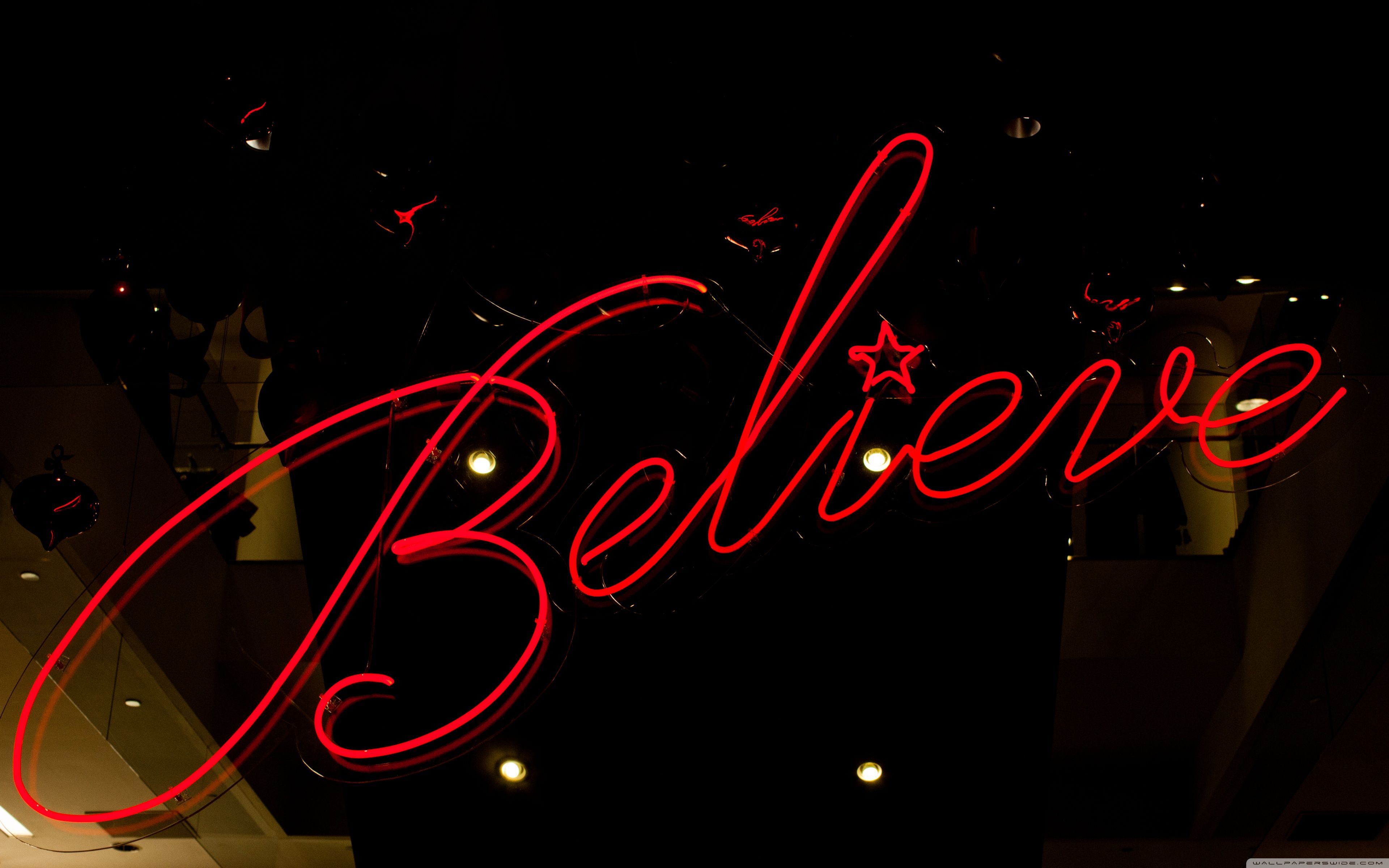 Scritta Believe neon rossa, 3840x2400 UHD, Monitor Gaming