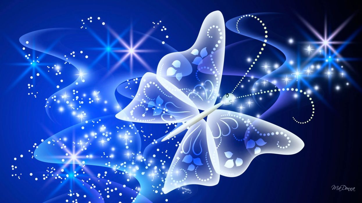 Farfalla magica blu stelle, 1245x700 HD, Desktop