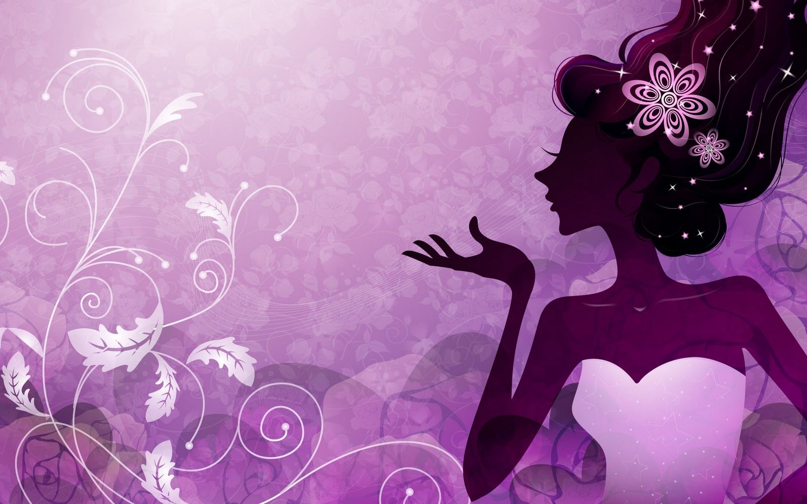 Silhouette donna viola floreale, 1600x1000 HD, Laptop