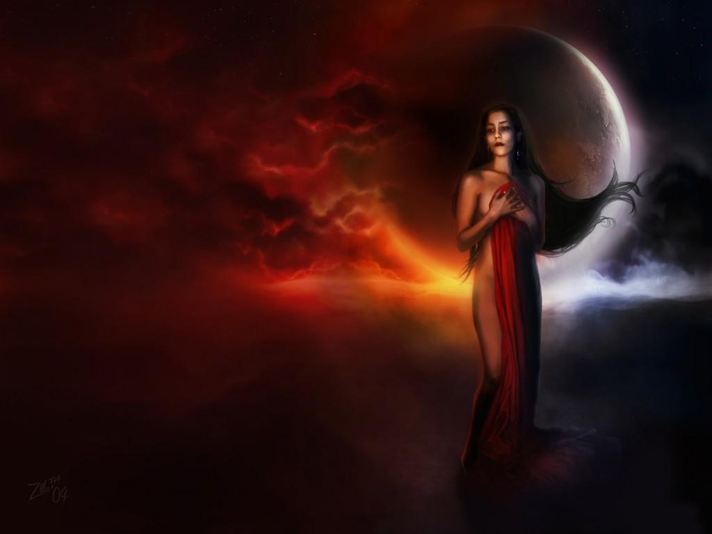Donna fantasy con luna, 1024x768 HD, Laptop