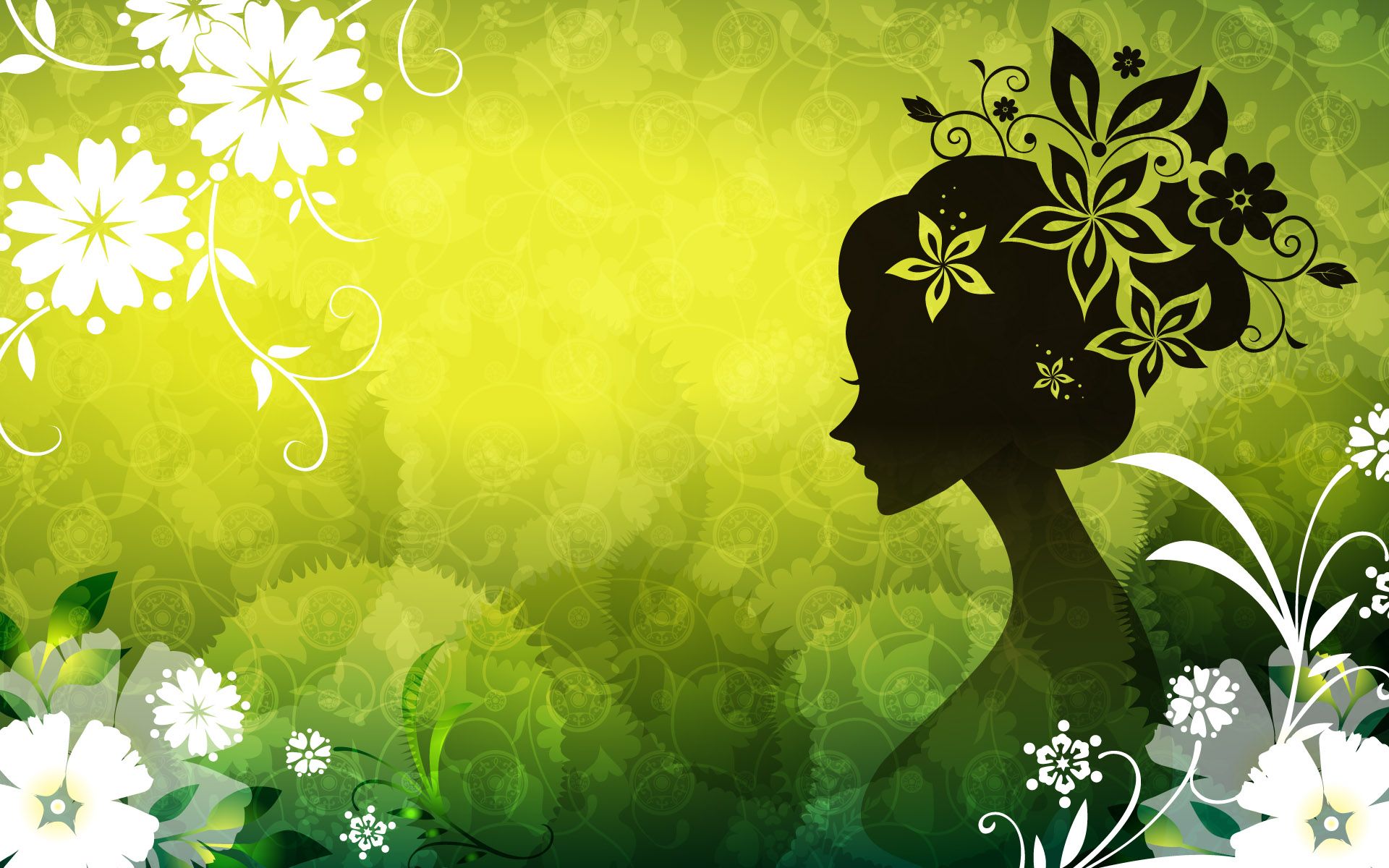 Silhouette donna fiori verde, 1920x1200 Full HD+ WUXGA, PC