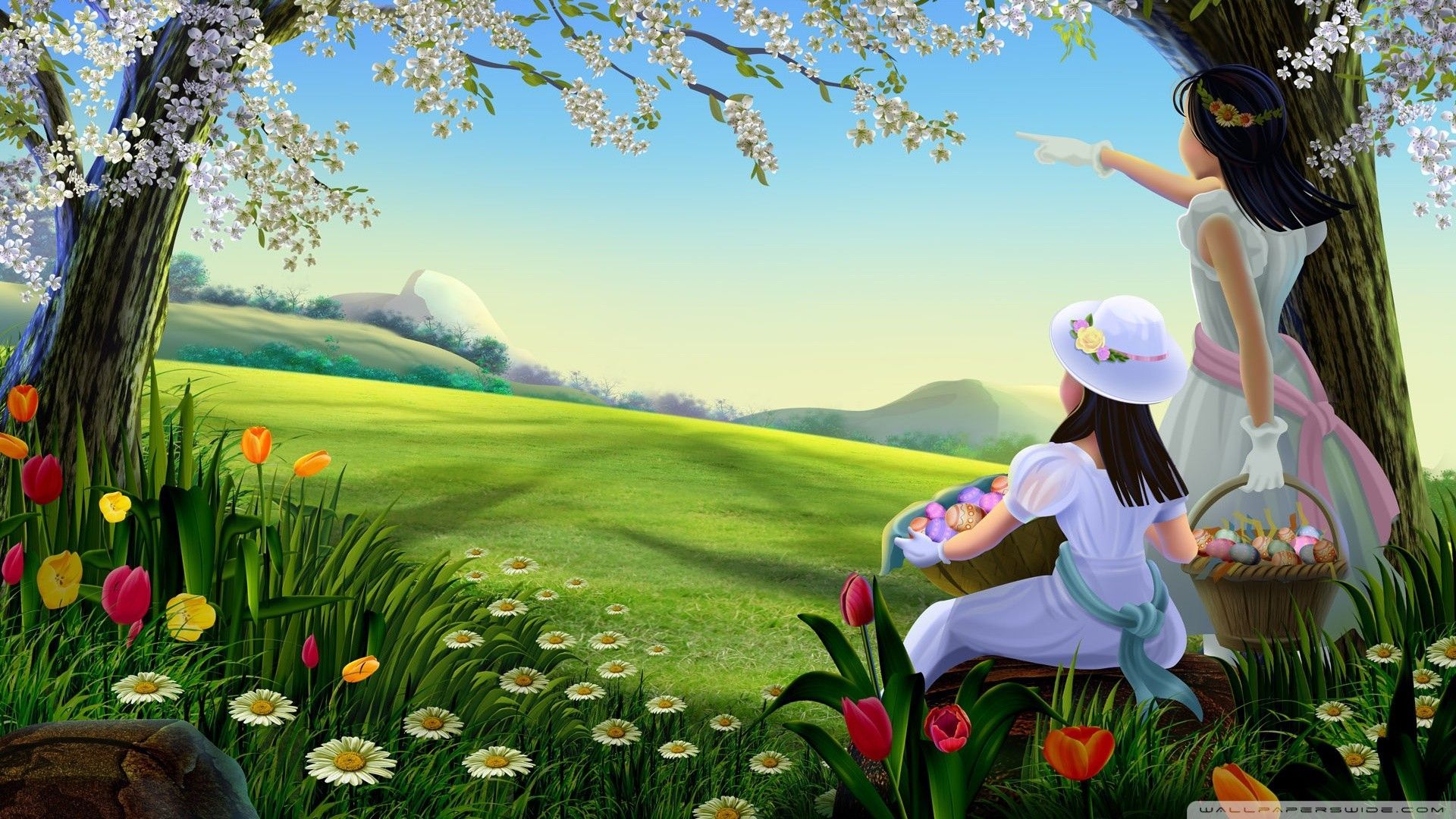 Bambine in campo primaverile, 1920x1080 Full HD, Desktop