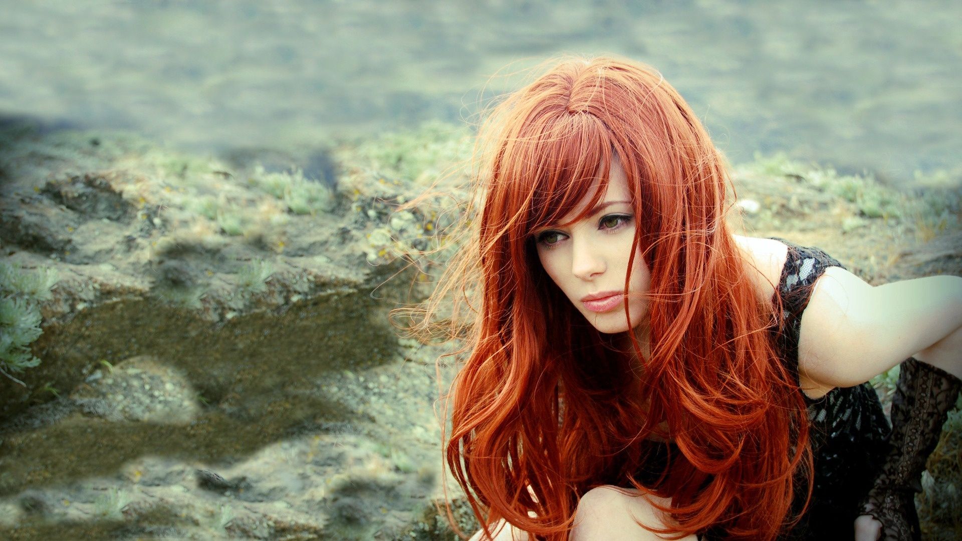 Donna capelli rossi mare, 1920x1080 Full HD 1080p, Desktop