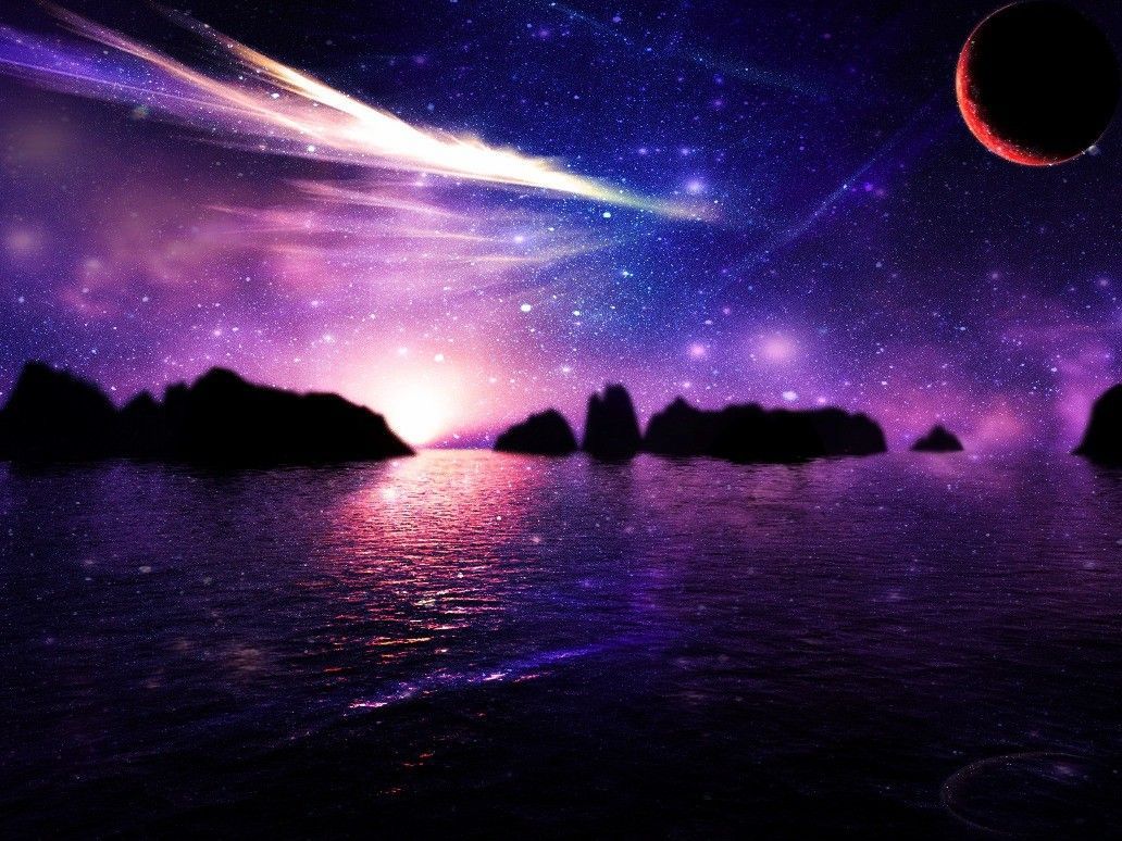 Paesaggio spaziale viola con pianeta, sfondi Belli, 1032x774 HD, PC Desktop