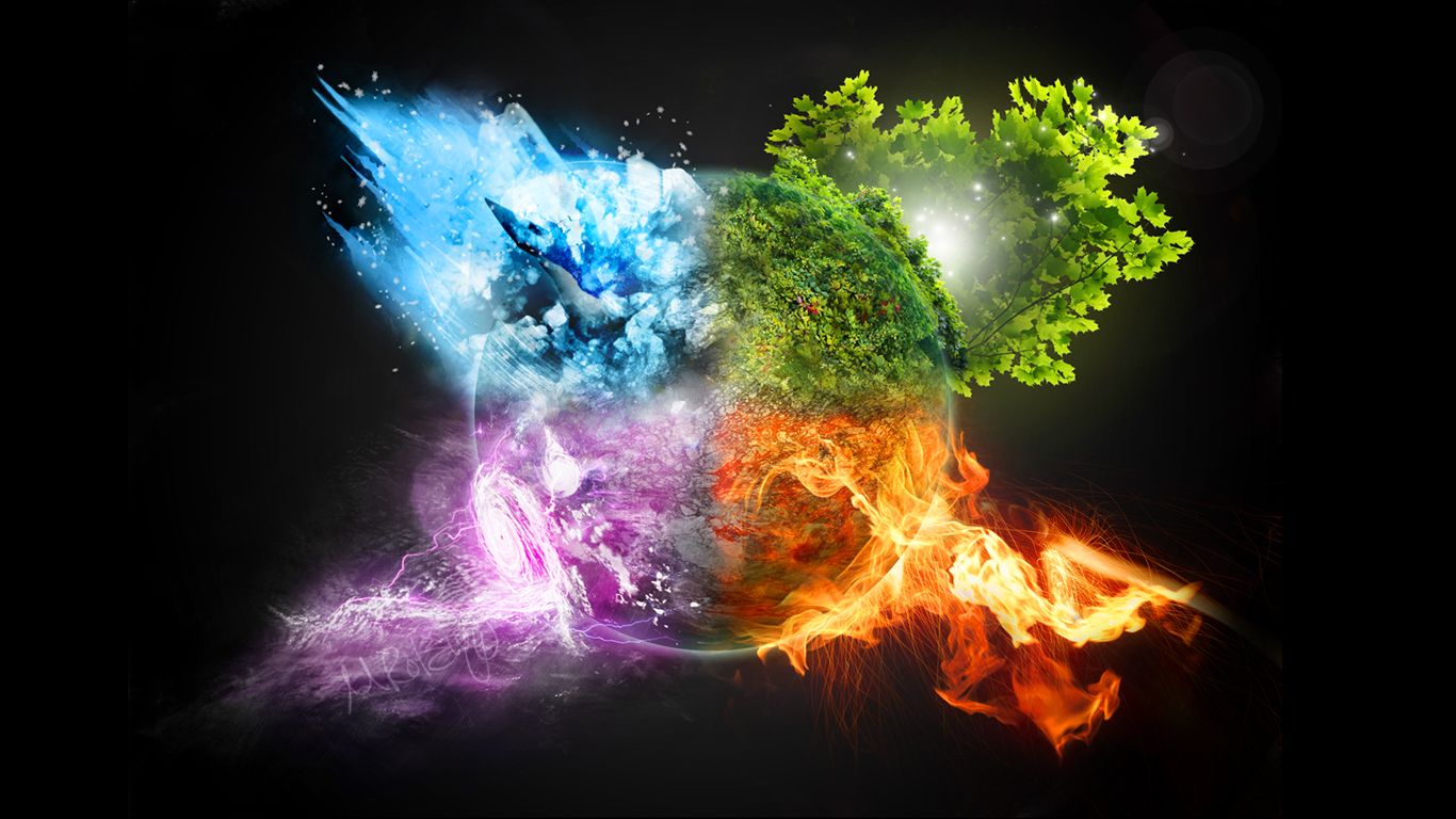 Quattro elementi natura colorati, sfondi Belli, 1366x768 HD, Desktop